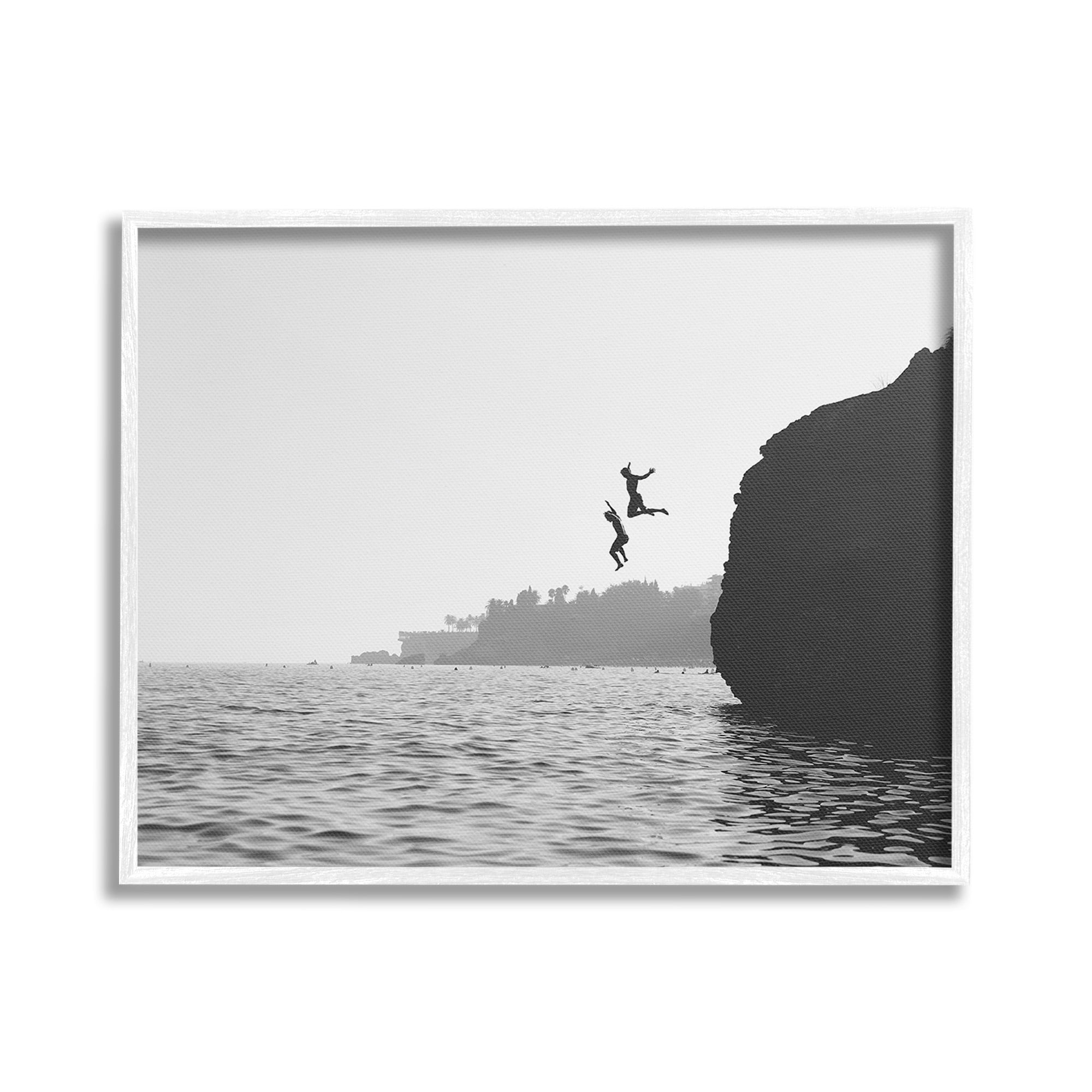 Stupell Industries Diving Ocean Cliff Landscape Photography White Framed Art Print Wall Art, 30 x 24