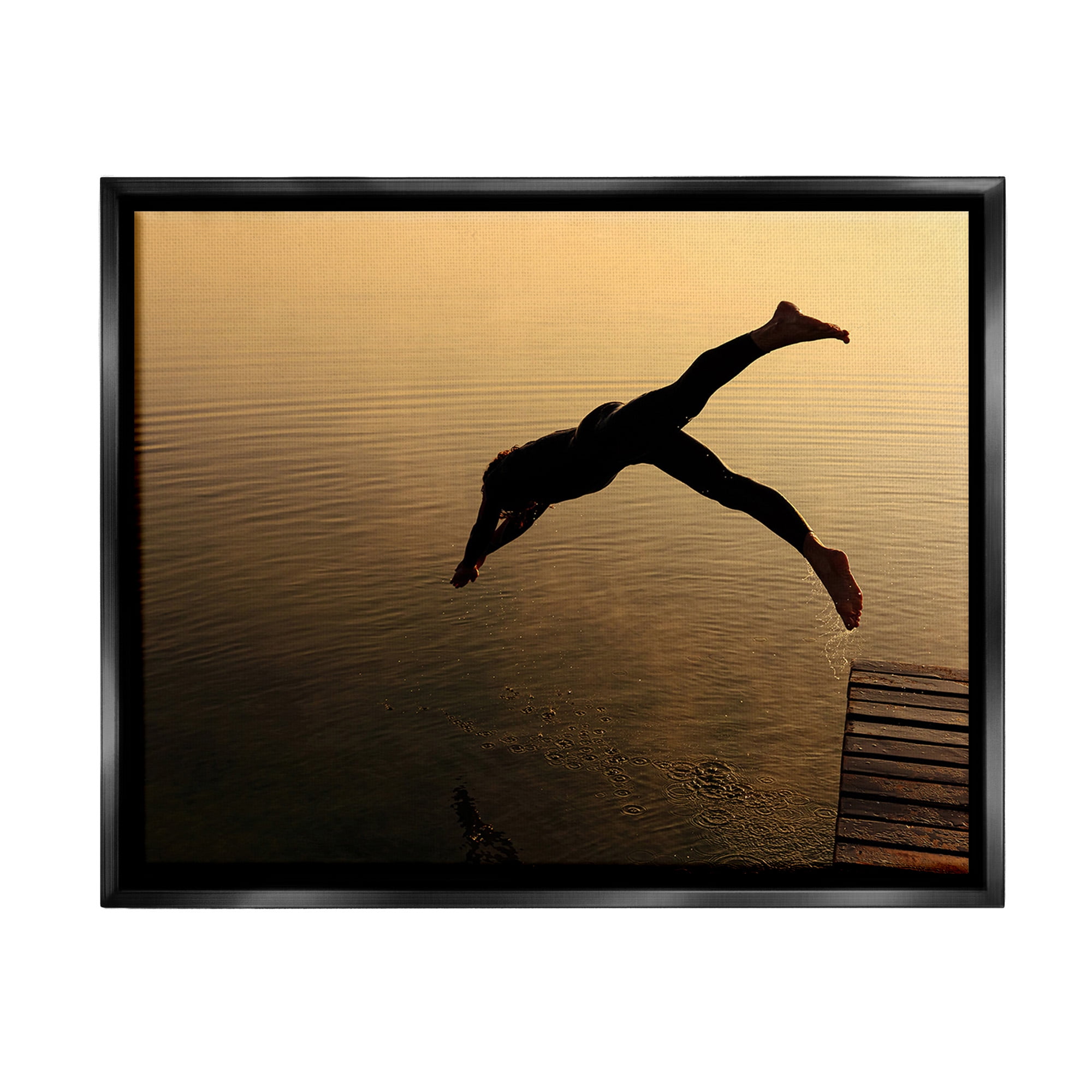 Stupell Industries Diving Off Dock Silhouette Novelty Photography Black Floater Framed Canvas Art Print Wall Art, 31 x 25