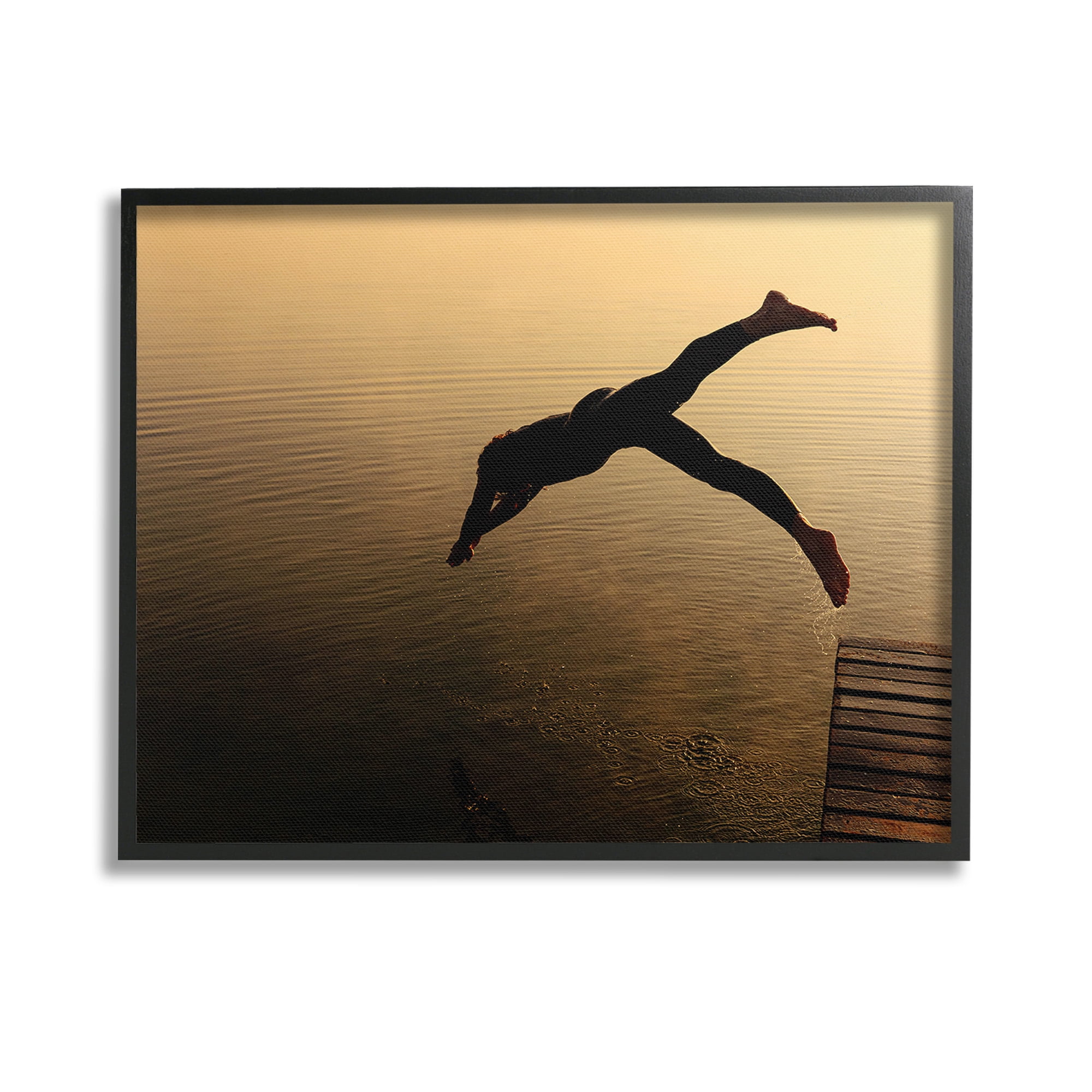 Stupell Industries Diving Off Dock Silhouette Novelty Photography Black Framed Art Print Wall Art, 14 x 11