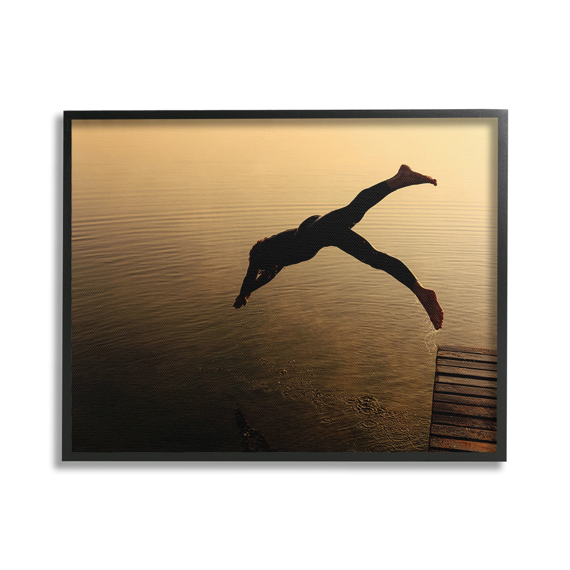 Stupell Industries Diving Off Dock Silhouette Novelty Photography Black Framed Art Print Wall Art, 20 x 16