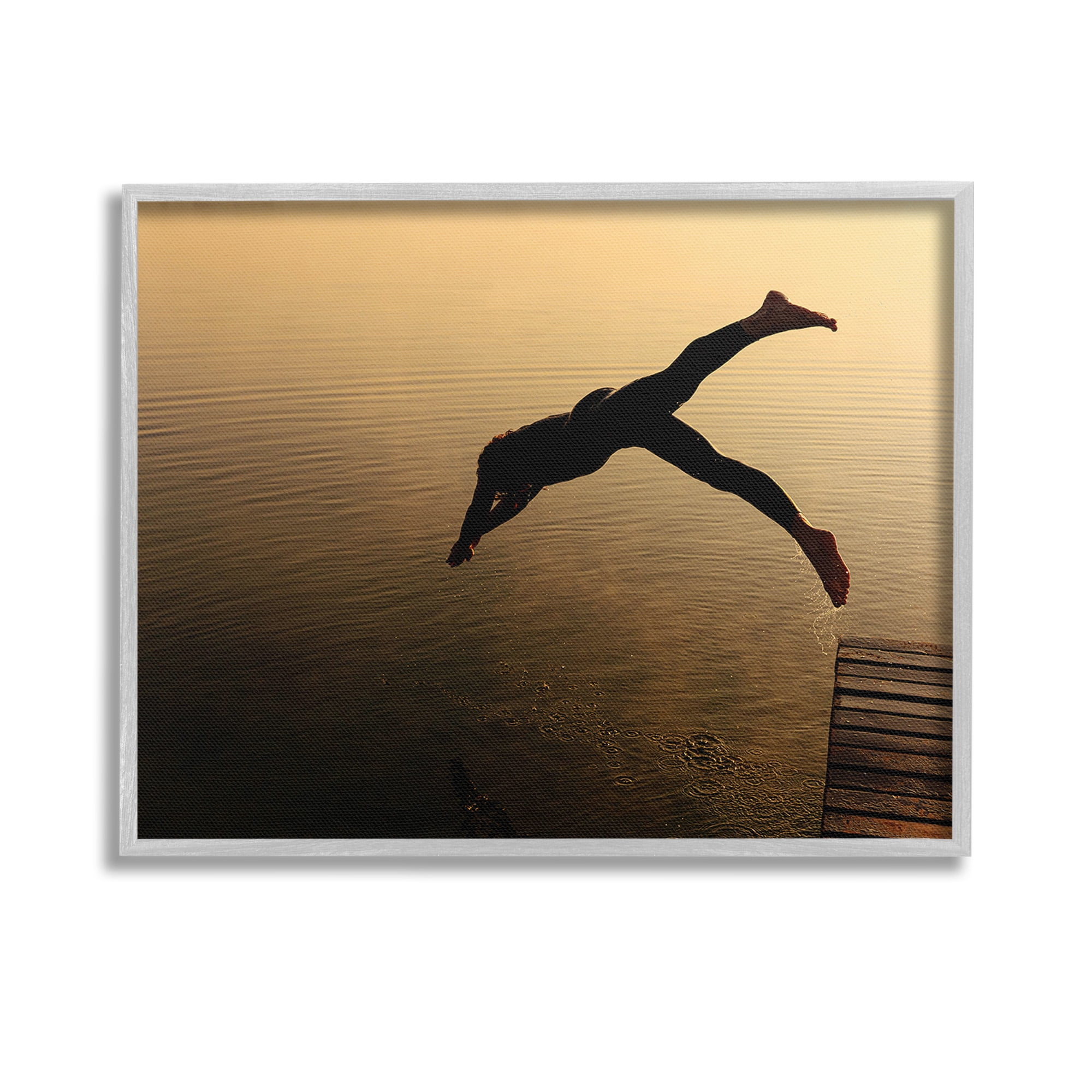 Stupell Industries Diving Off Dock Silhouette Novelty Photography Gray Framed Art Print Wall Art, 14 x 11