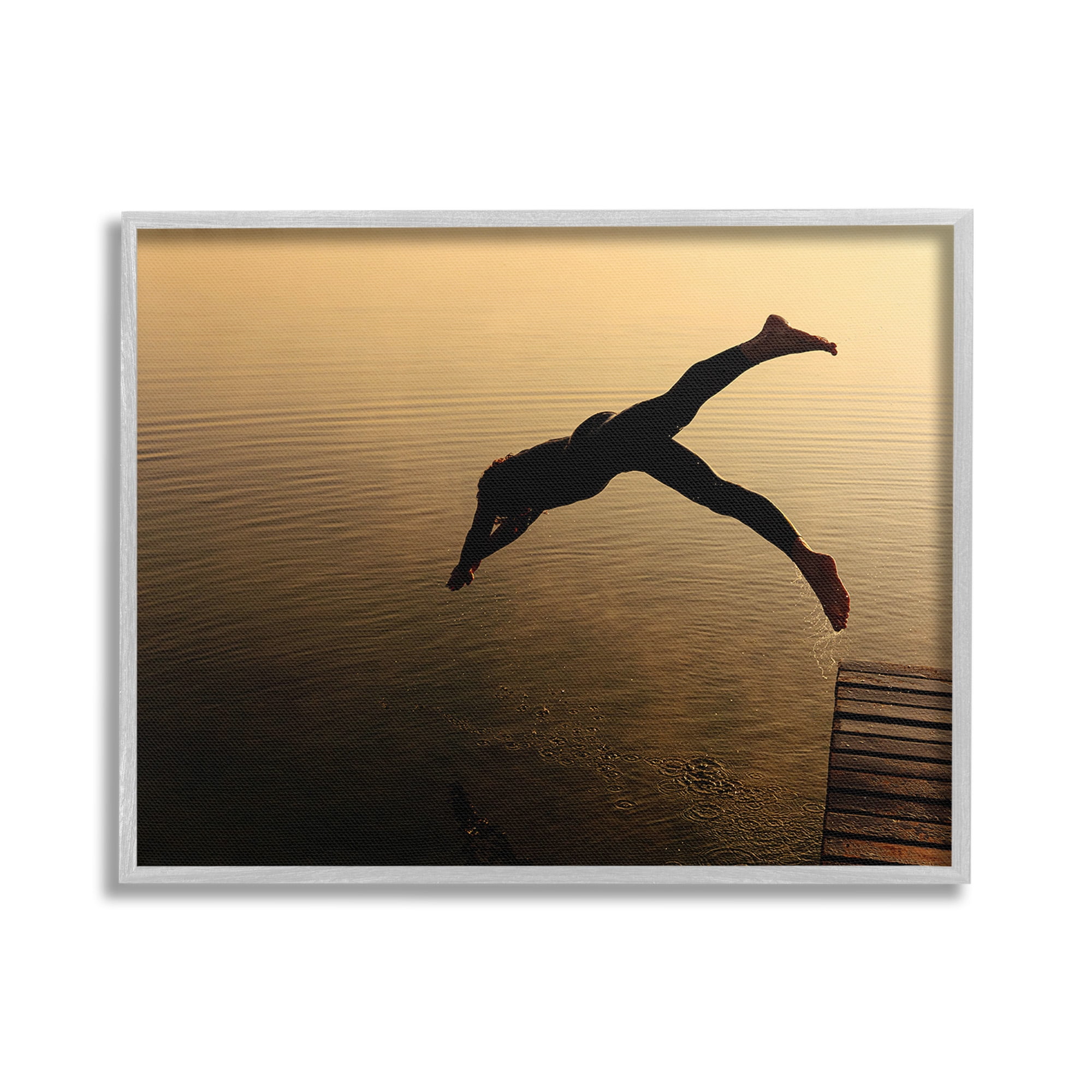 Stupell Industries Diving Off Dock Silhouette Novelty Photography Gray Framed Art Print Wall Art, 20 x 16