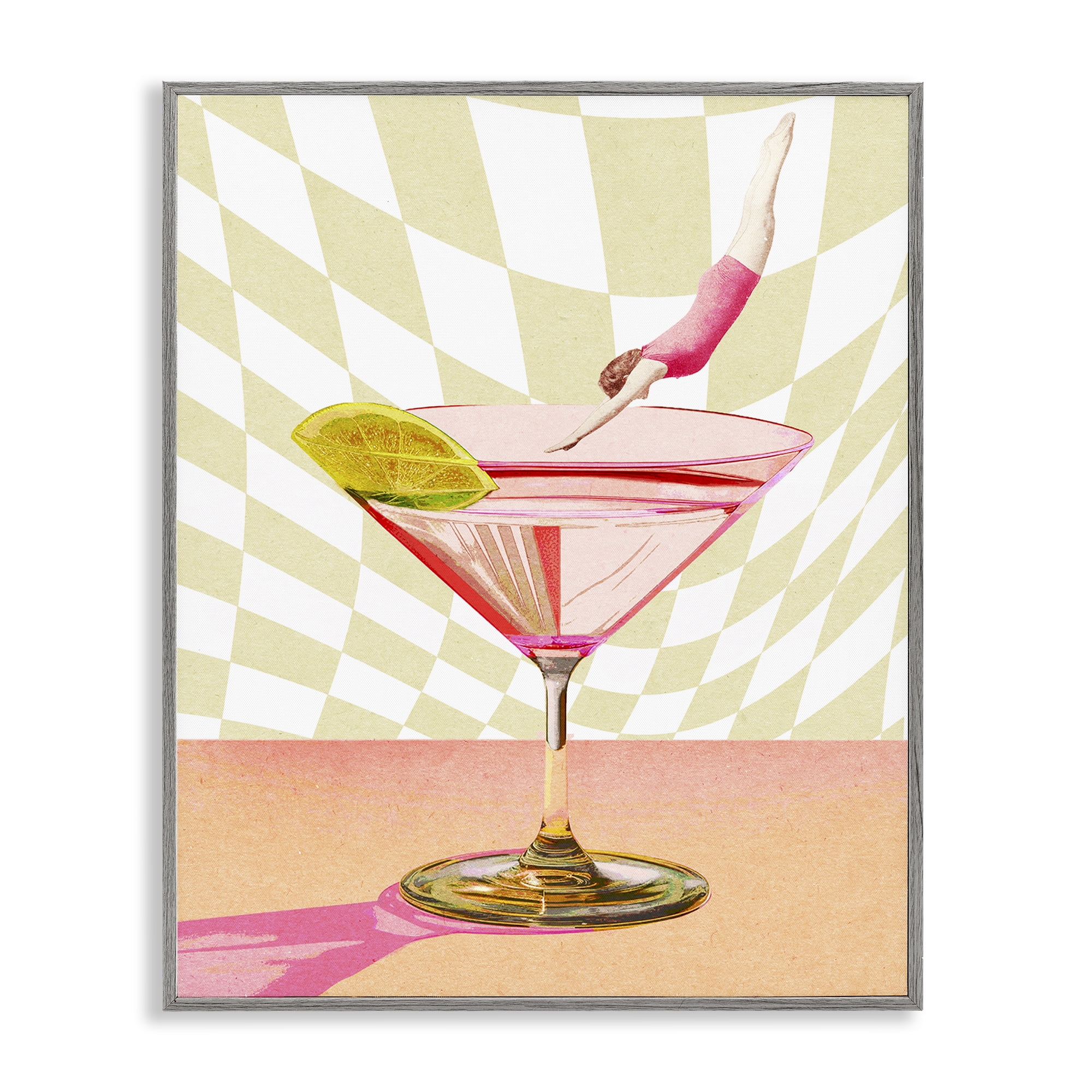Stupell Industries Diving into Cocktail Food & Beverage Painting Gray Framed Art Print Wall Art, 16 x 20