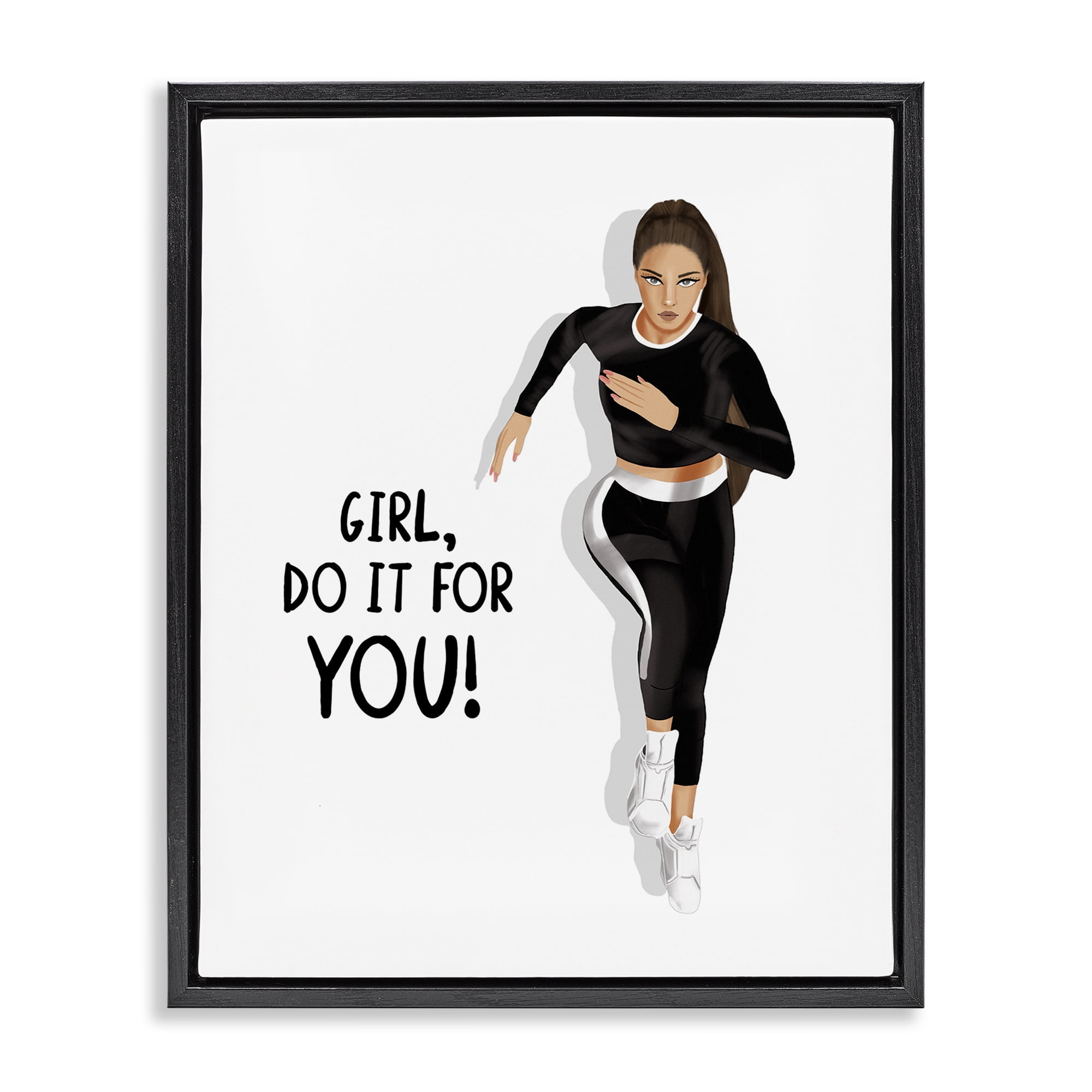 Stupell Industries Do It For You Girl People Painting Black Floater Framed Canvas Art Print Wall Art, 25 x 31