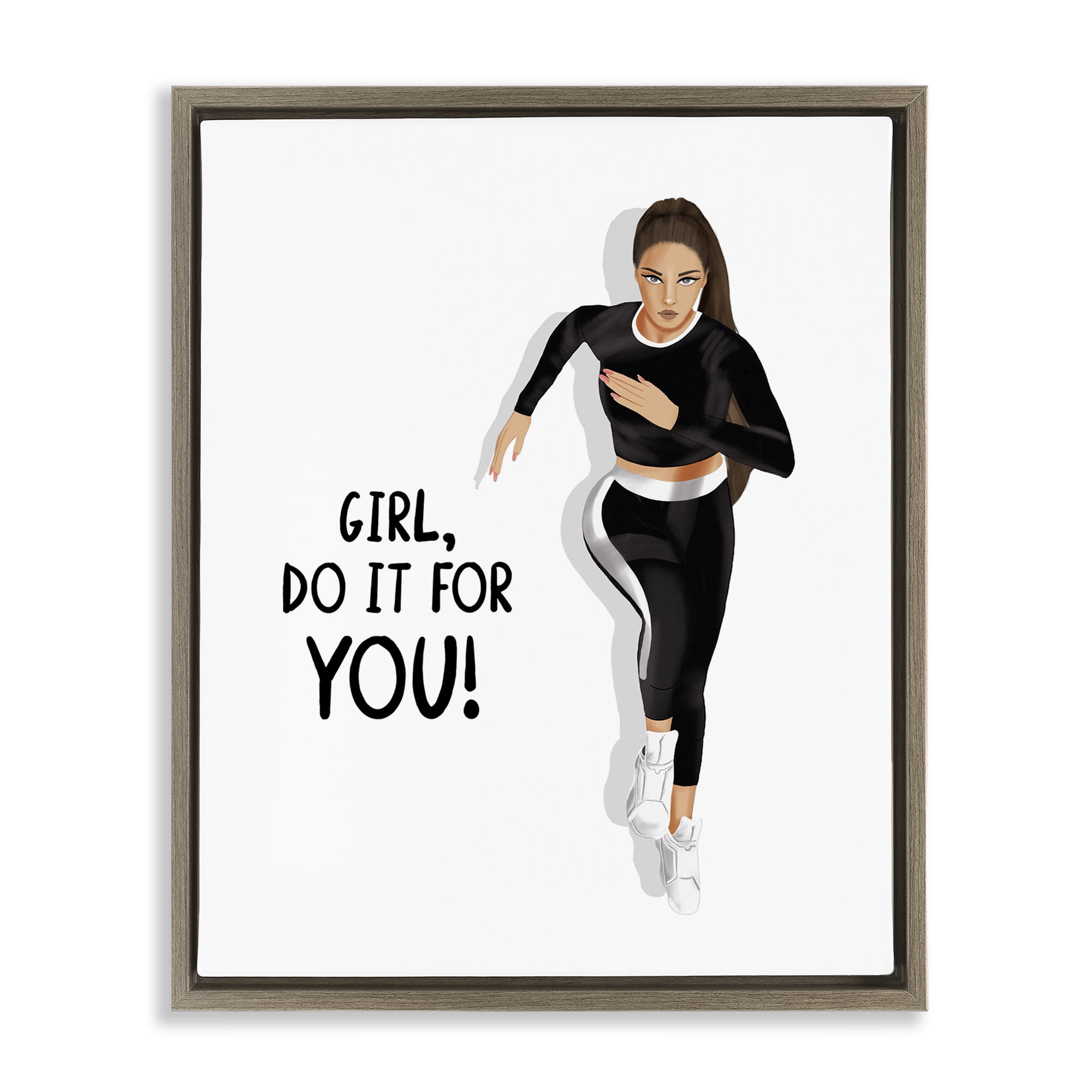 Stupell Industries Do It For You Girl People Painting Brown Floater Framed Canvas Art Print Wall Art, 25 x 31
