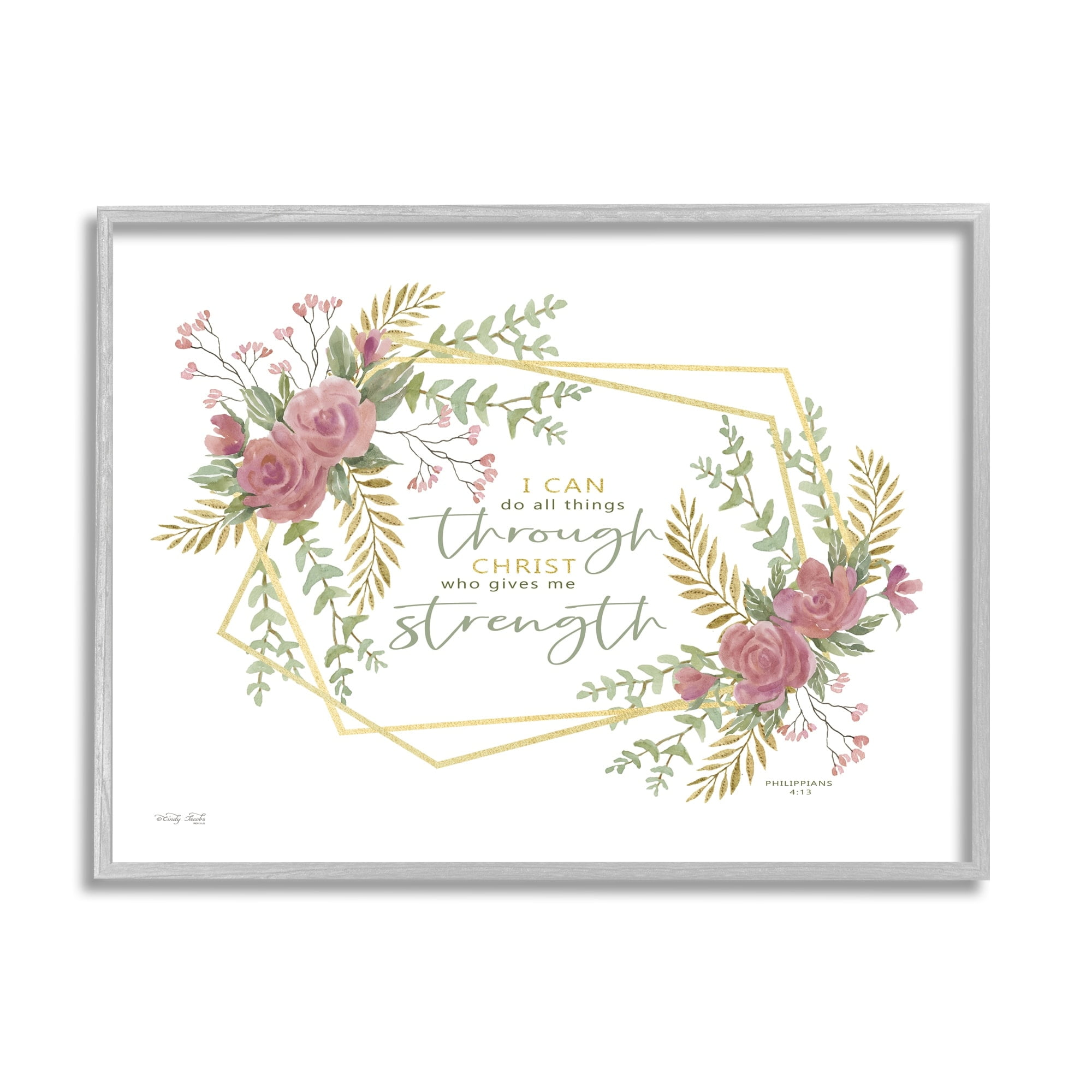 Stupell Industries Do Through Christ Give Strength Geometric Floral Shapes,14 x 11, Design by Cindy Jacobs