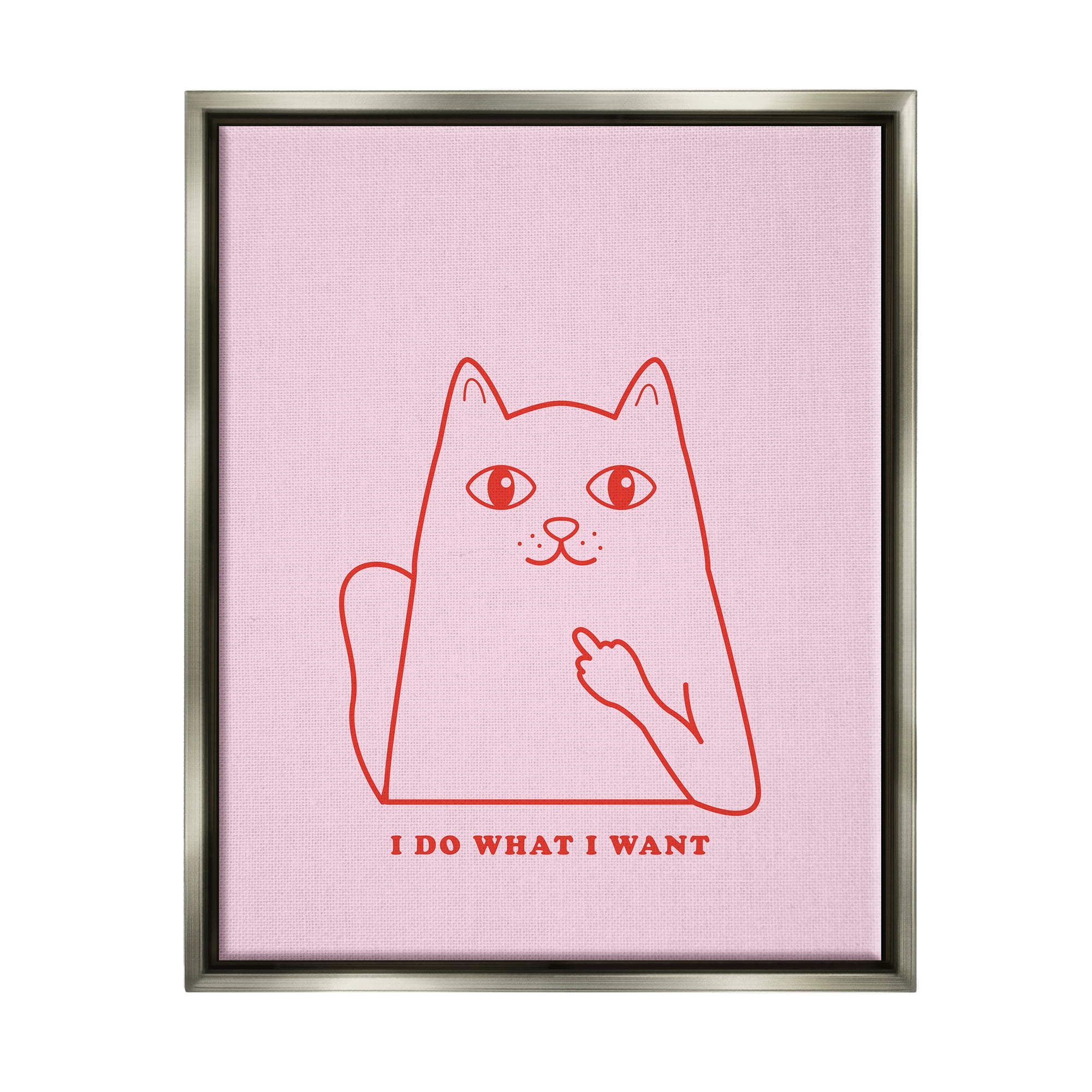 Stupell Industries Do What I Want Cat Animals & Insects Painting Gray Floater Framed Canvas Art Print Wall Art, 17 x 21