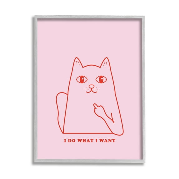Stupell Industries Do What I Want Cat Animals & Insects Painting Gray Framed Art Print Wall Art, 24 x 30