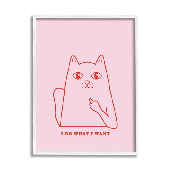 Stupell Industries Do What I Want Cat Animals & Insects Painting White Framed Art Print Wall Art, 24 x 30