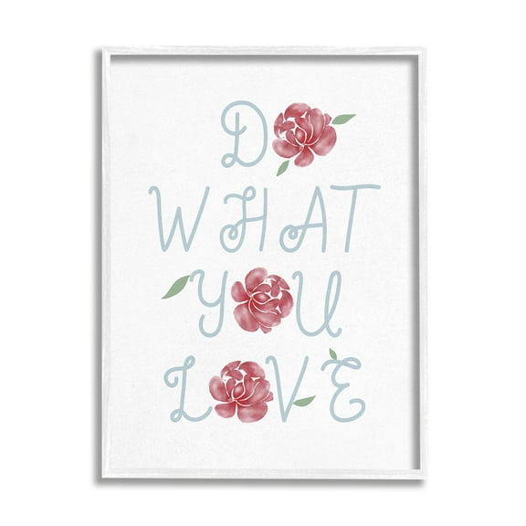 Stupell Industries Do What You Love Expression Red Rose Florals Glam Painting White Framed Art Print Wall Art, 11 x 14, Design by Daphne Polselli