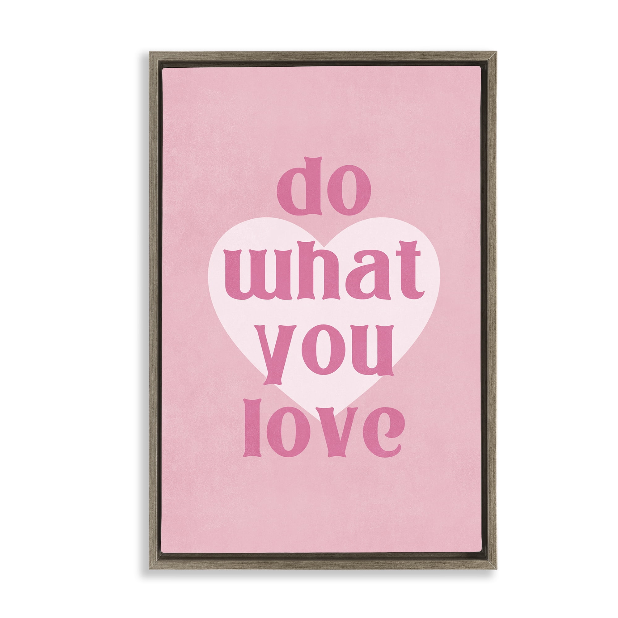 Stupell Industries Do What You Love Pink Text & Numbers Painting Brown Floater Framed Canvas Art Print Wall Art, 17 x 25