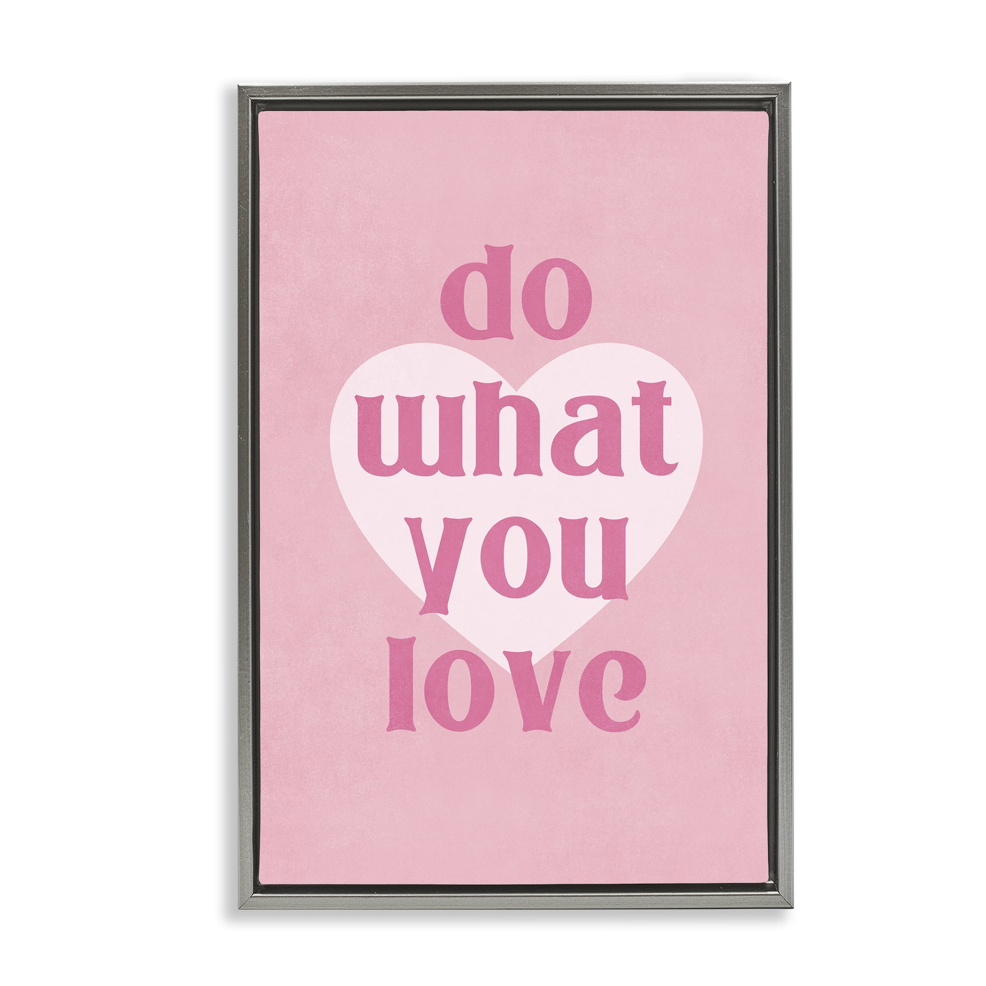 Stupell Industries Do What You Love Pink Text & Numbers Painting Gray Floater Framed Canvas Art Print Wall Art, 21 x 31