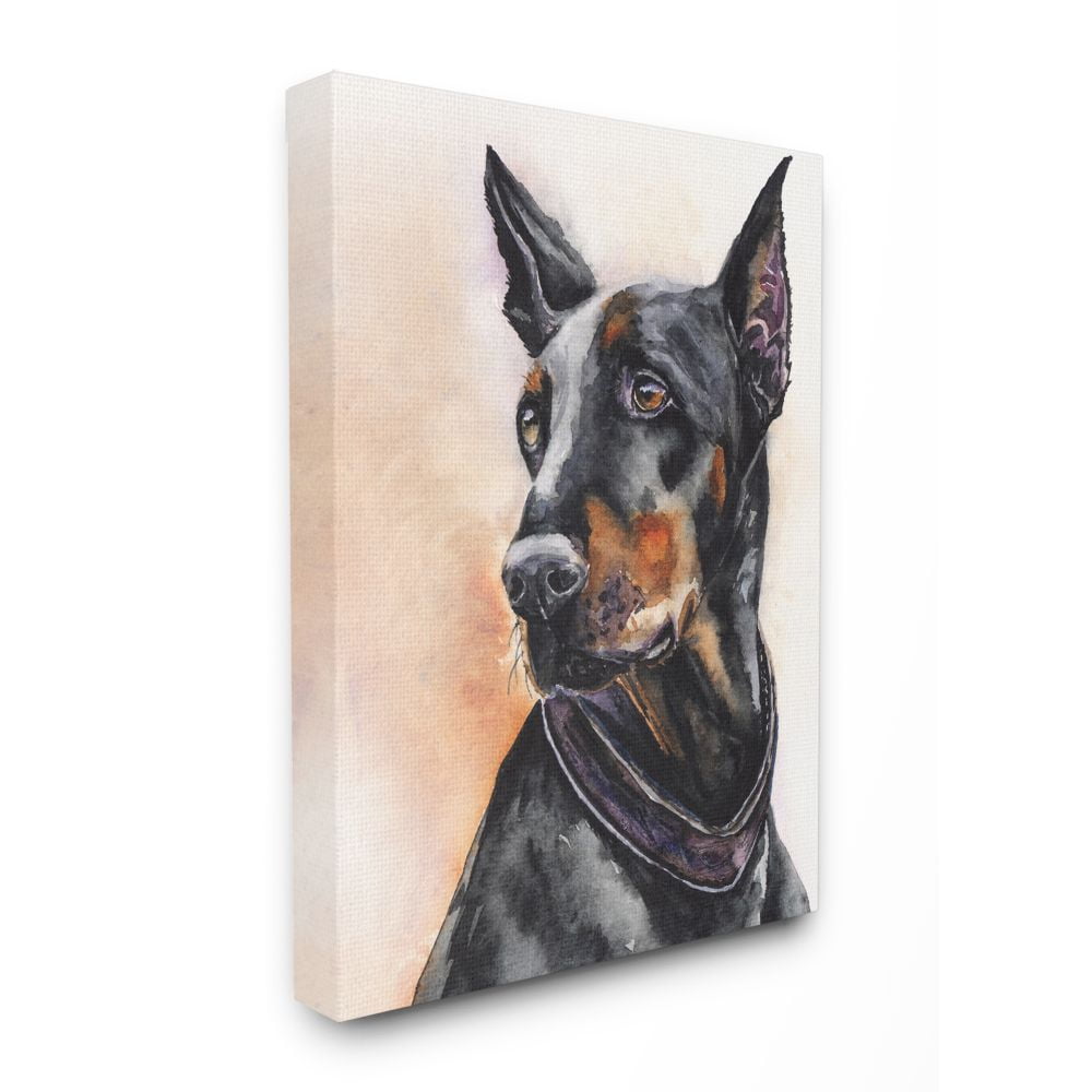 Stupell Industries Doberman Dog Pet Animal Watercolor Painting Super Canvas Wall Art by George Dyachenko