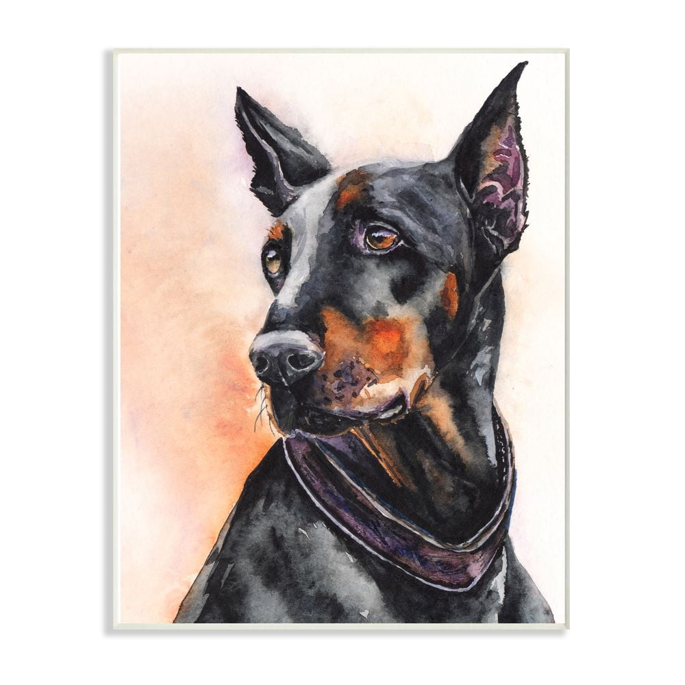 Stupell Industries Doberman Dog Pet Animal Watercolor Painting Wall Plaque Art by George Dyachenko