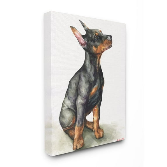 Stupell Industries Doberman Puppy Dog Pet Animal Watercolor Painting Canvas Wall Art by George Dyachenko