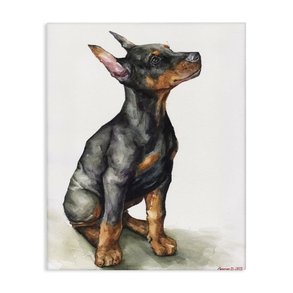Stupell Industries French Country Doberman Puppy Dog Pet Animal Watercolor Canvas Art, 16 x 20, by George Dyachenko
