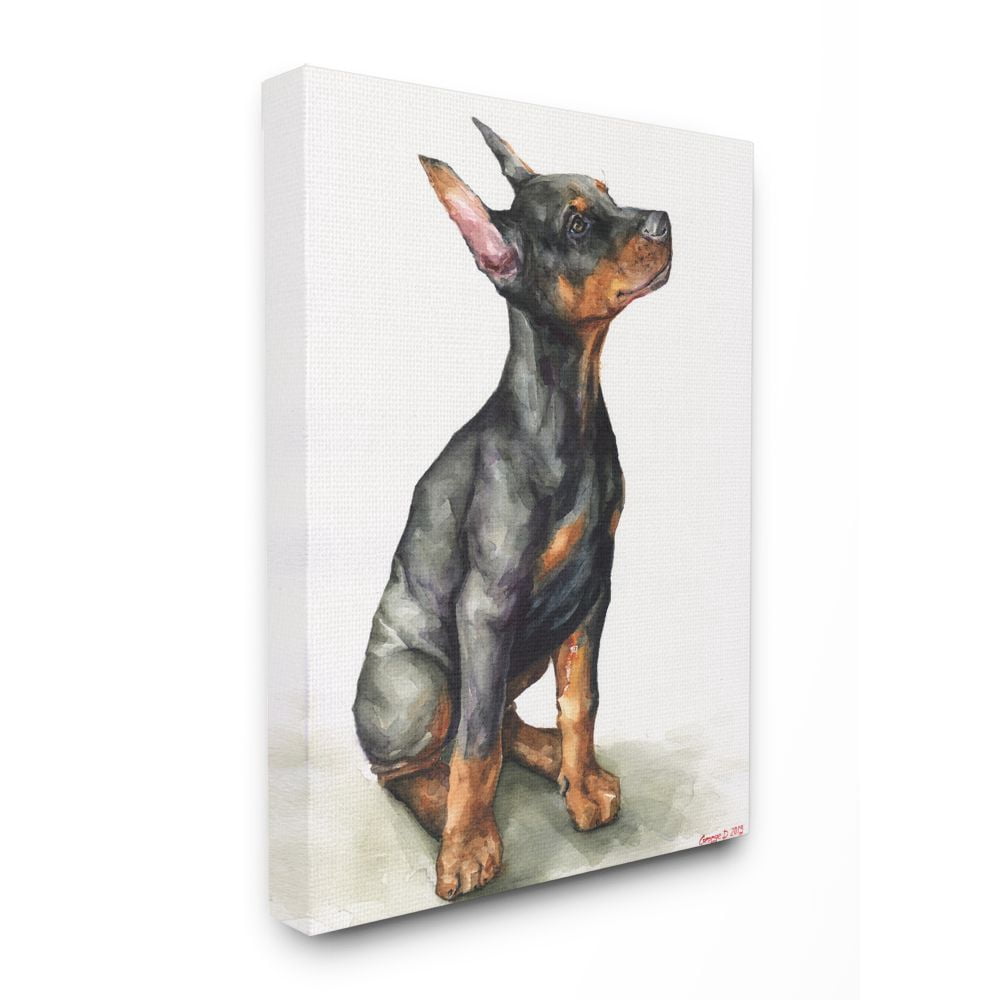 Stupell Industries Doberman Puppy Dog Pet Animal Watercolor Painting Super Canvas Wall Art by George Dyachenko