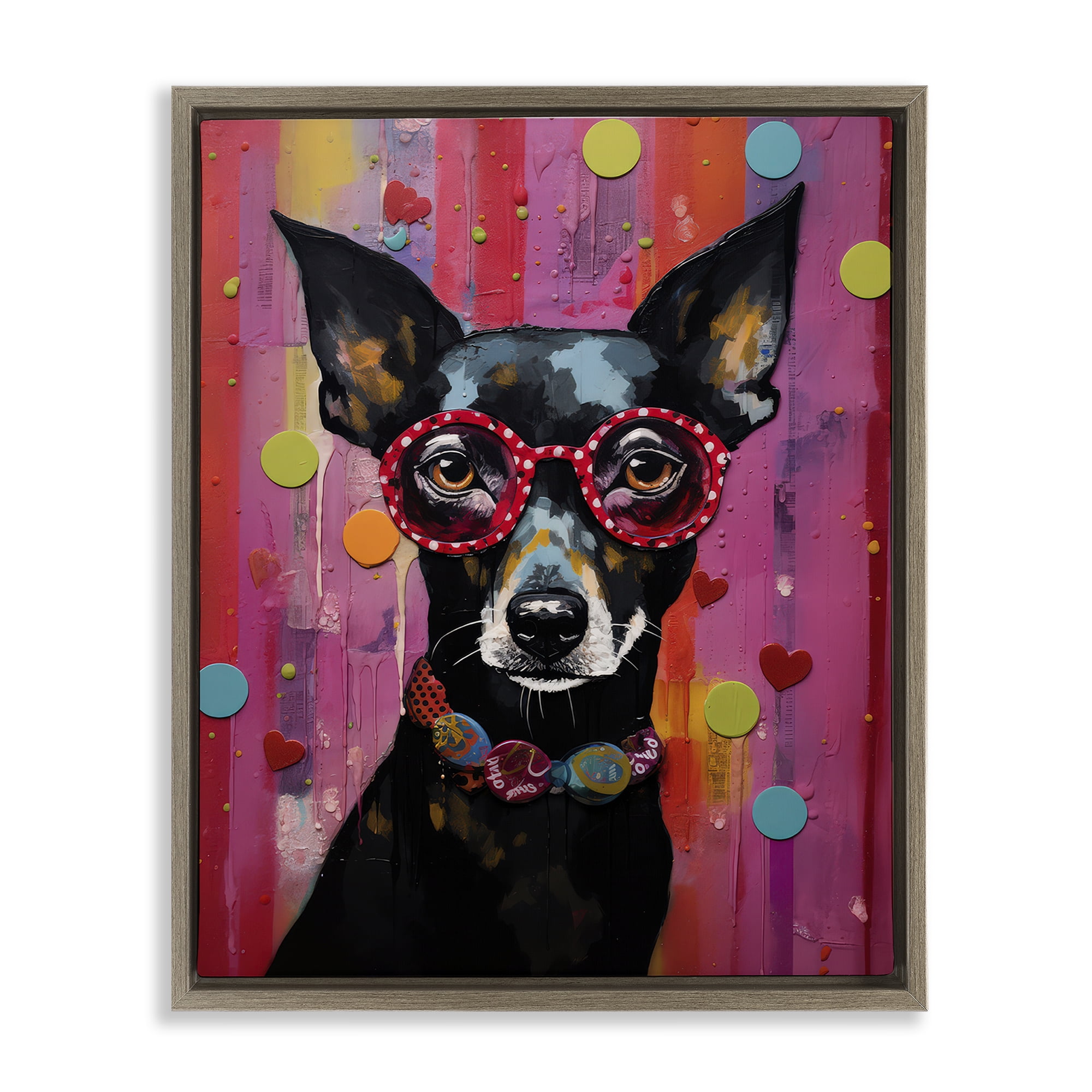 Stupell Industries Dobermann Dog with Glasses Animals Painting Brown Floater Framed Canvas Art Print Wall Art, 17 x 21