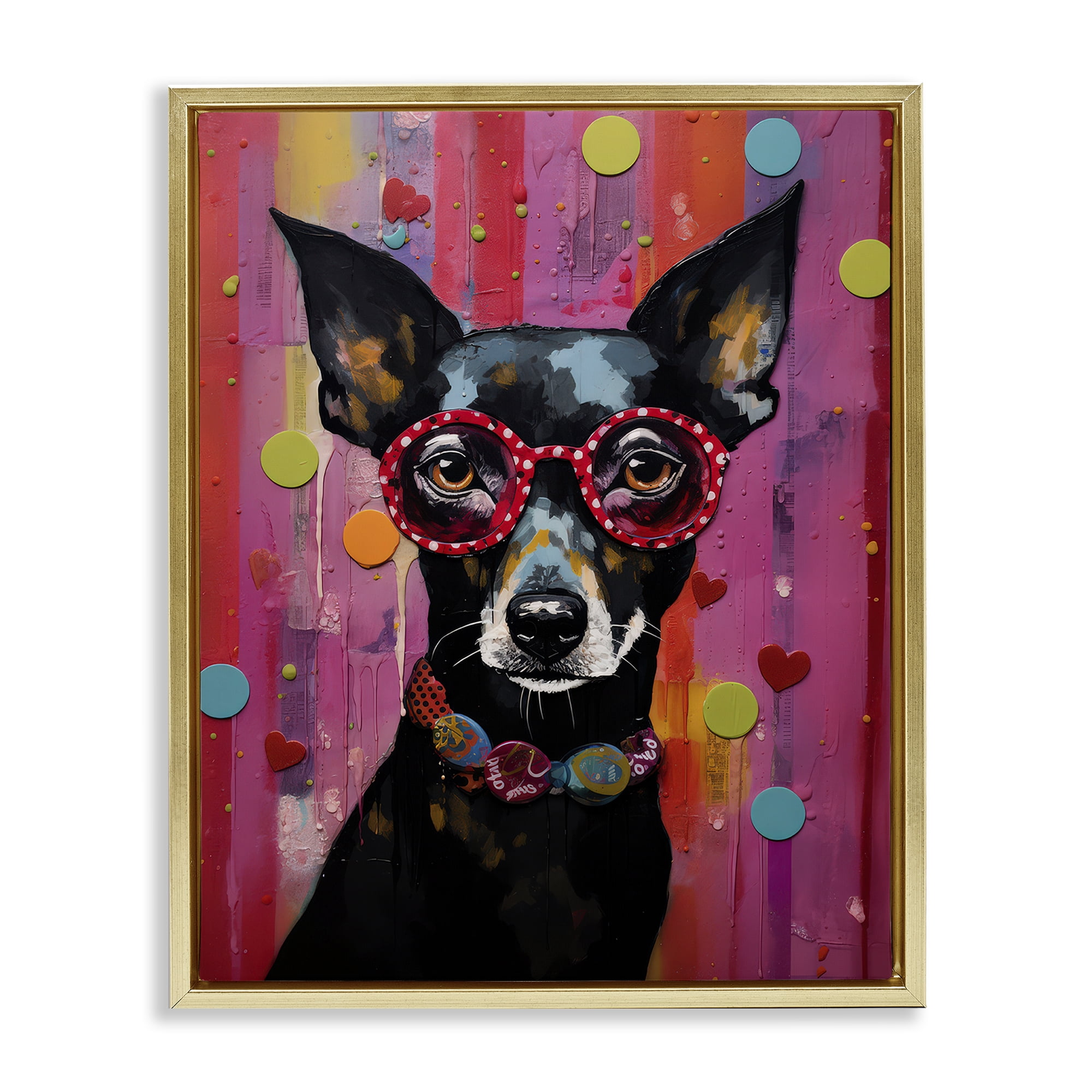 Stupell Industries Dobermann Dog with Glasses Animals Painting Gold Floater Framed Canvas Art Print Wall Art, 17 x 21