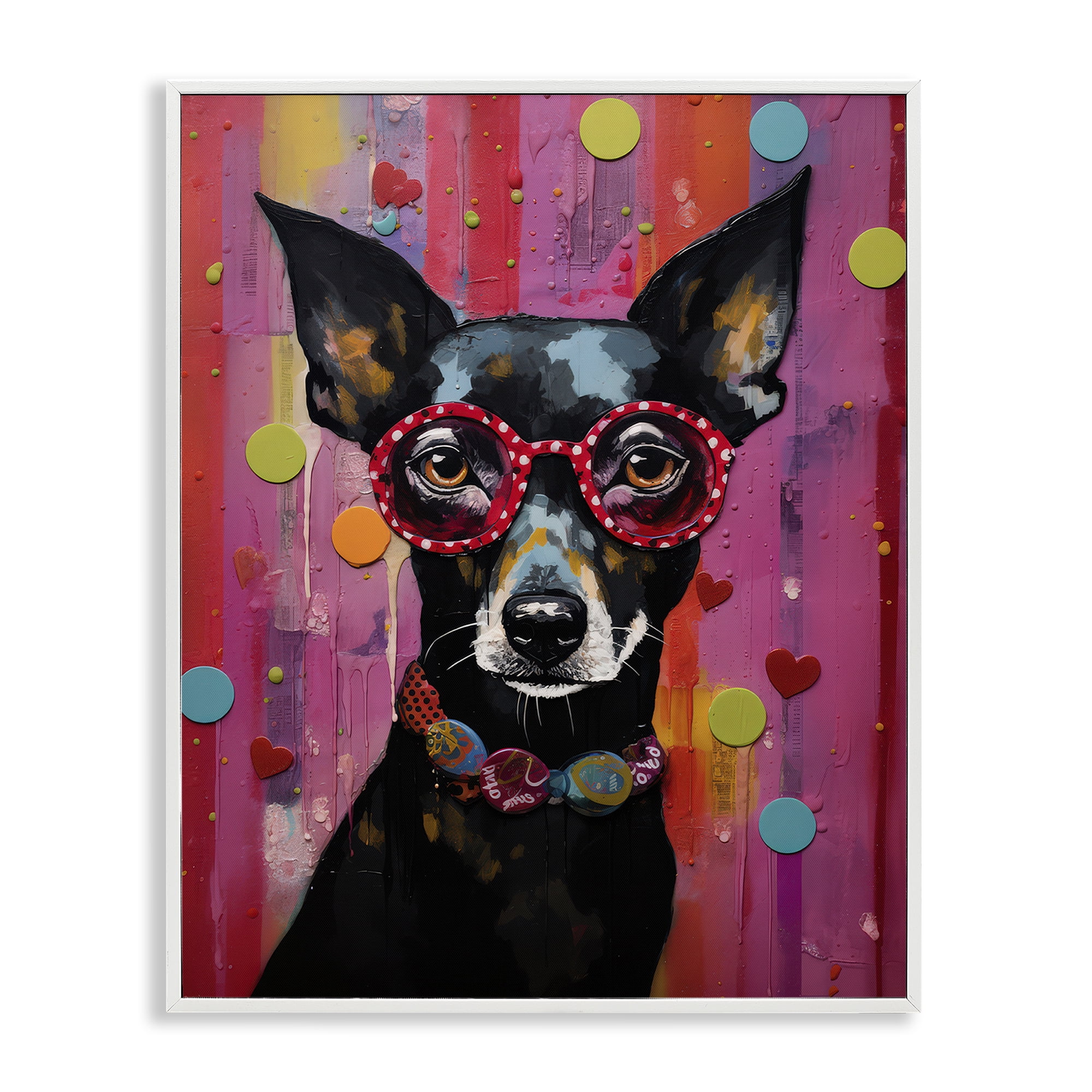 Stupell Industries Dobermann Dog with Glasses Animals Painting White Framed Art Print Wall Art, 11 x 14