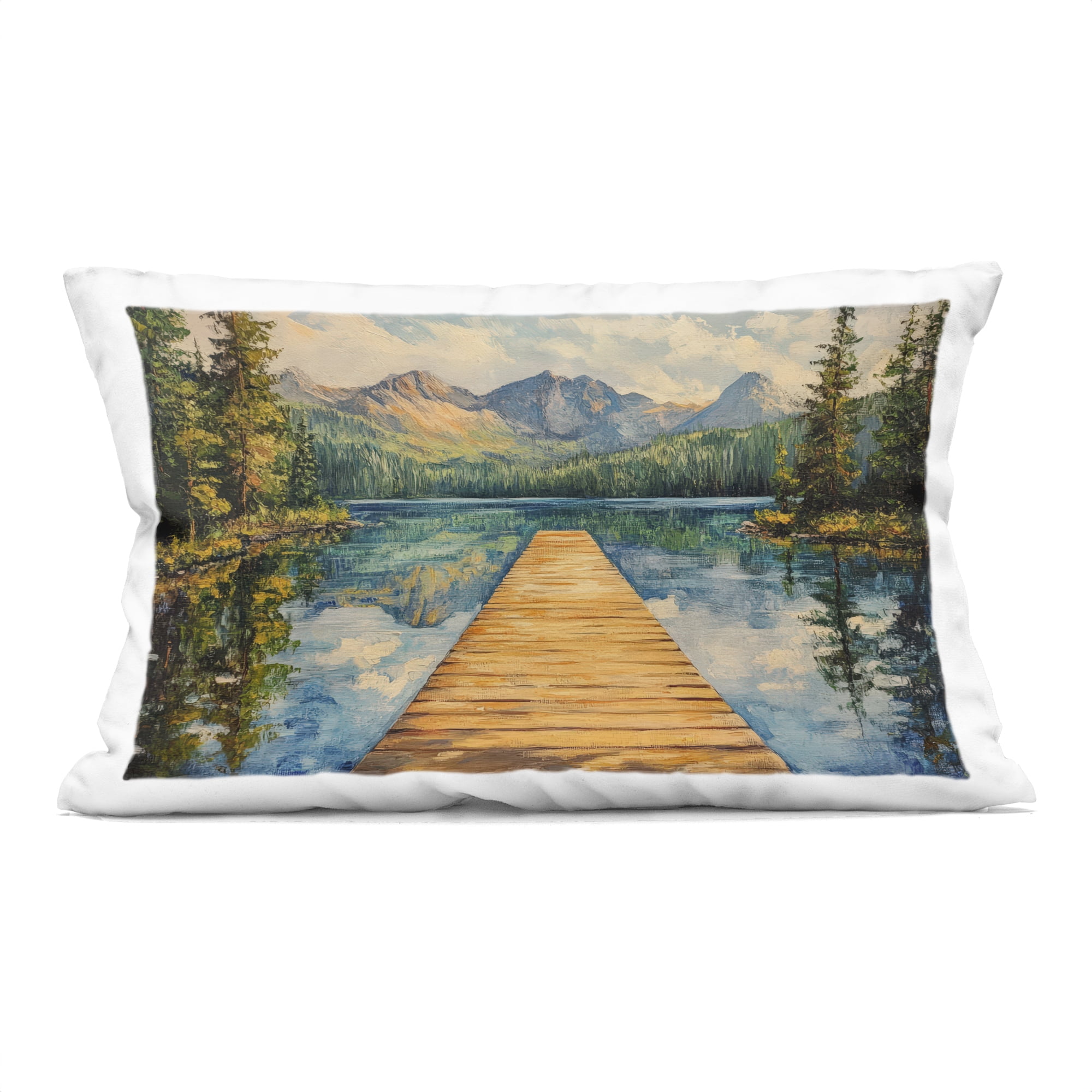 Stupell Industries Dock In The Mountains Reflection Decorative Printed Throw Pillow, design by Petal Prints Design, 14 x 7 x 20