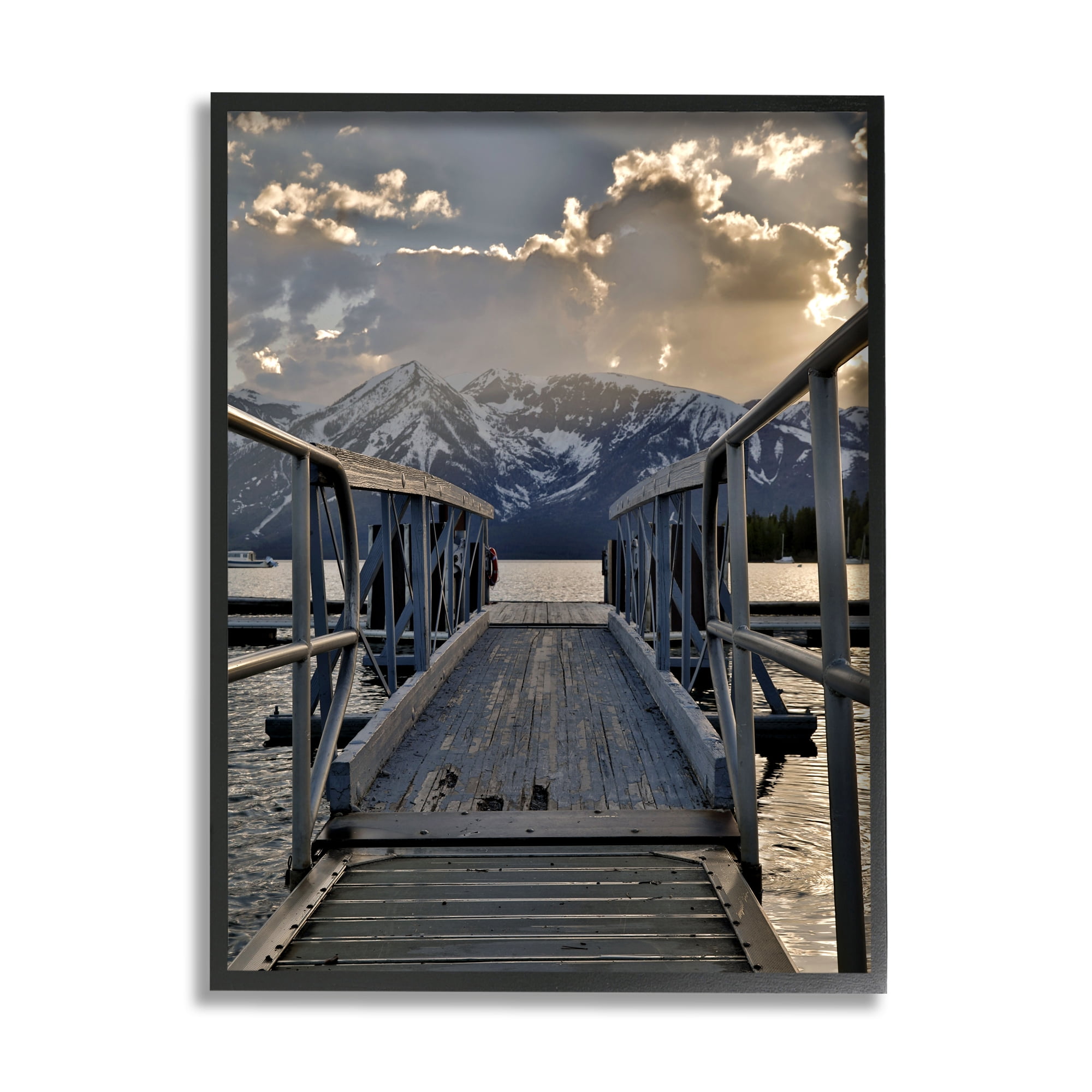 Stupell Industries Dock & Mountain View Landscape Photography Black Framed Art Print Wall Art, 16 x 20