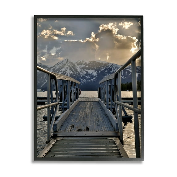 Stupell Industries Dock & Mountain View Landscape Photography Black Framed Art Print Wall Art, 24 x 30