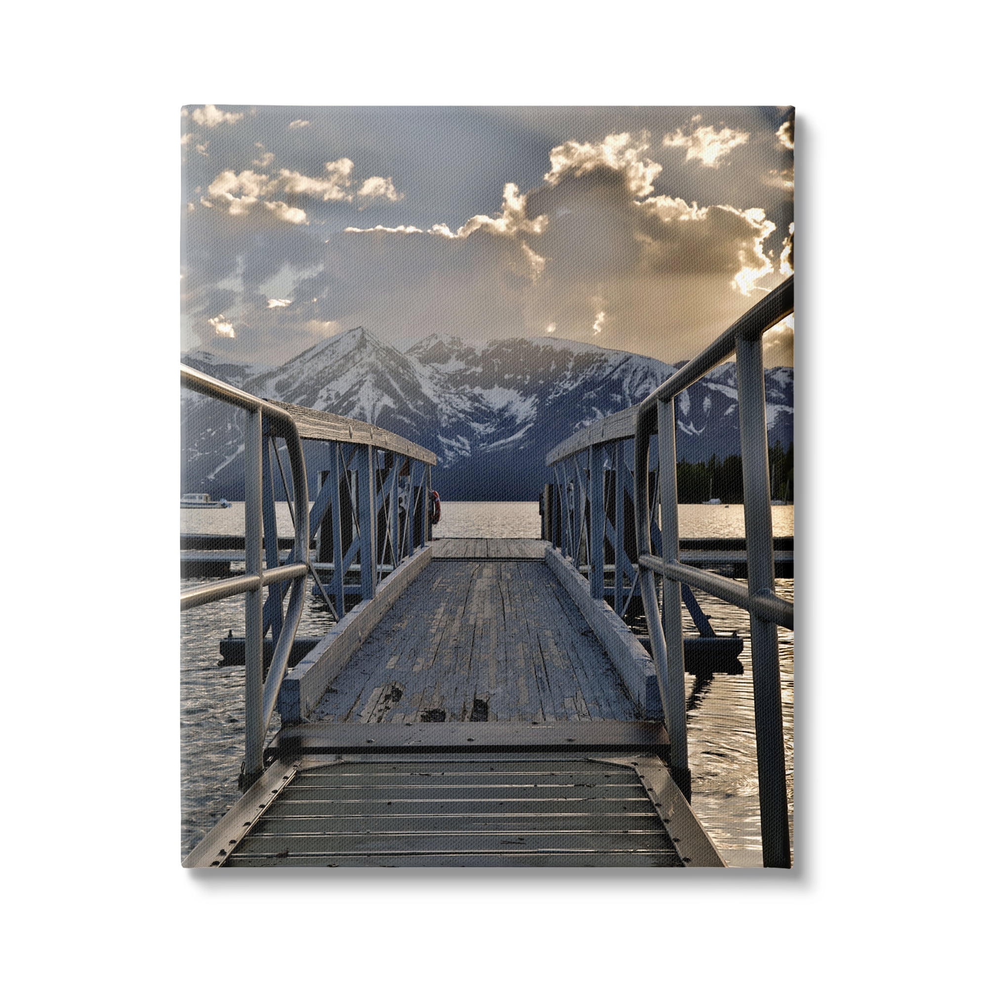 Stupell Industries Dock & Mountain View Landscape Photography Gallery Wrapped Canvas Art Print Wall Art, 36 x 48