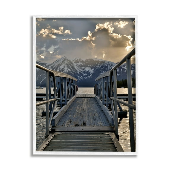 Stupell Industries Dock & Mountain View Landscape Photography White Framed Art Print Wall Art, 16 x 20