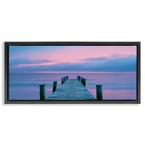 Stupell Industries Dock at Sunset Horizon Nature Photography Black Floater Framed Canvas Art Print Wall Art, 25 x 11
