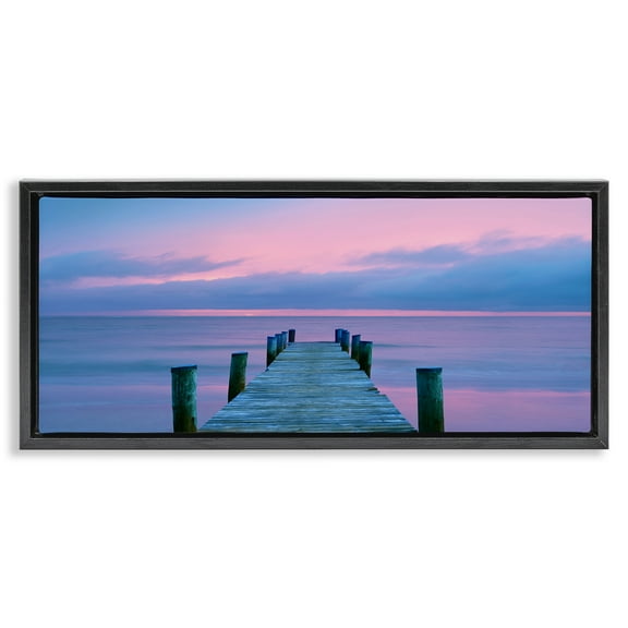 Stupell Industries Dock at Sunset Horizon Nature Photography Black Floater Framed Canvas Art Print Wall Art, 25 x 11