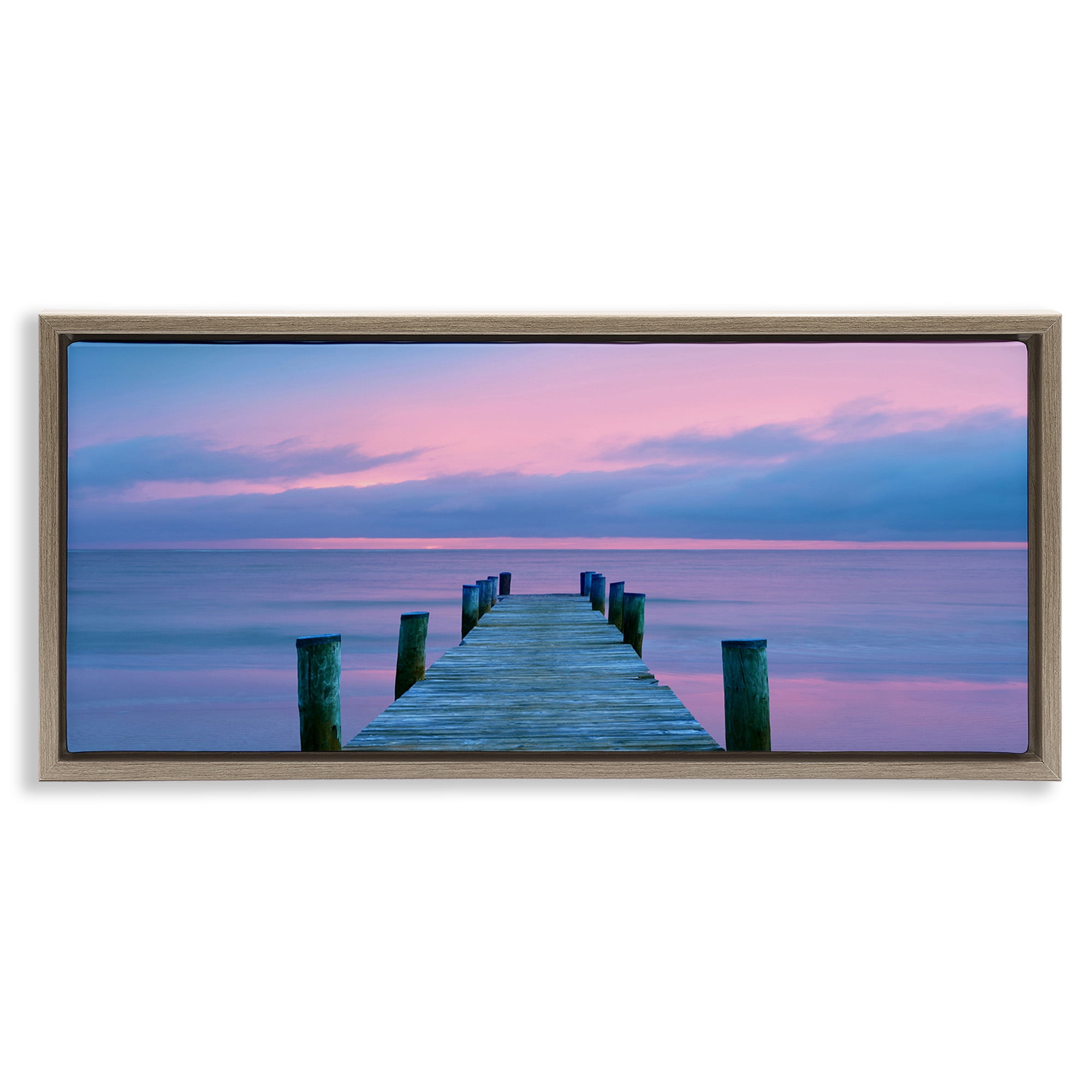 Stupell Industries Dock at Sunset Horizon Nature Photography Brown Floater Framed Canvas Art Print Wall Art, 25 x 11
