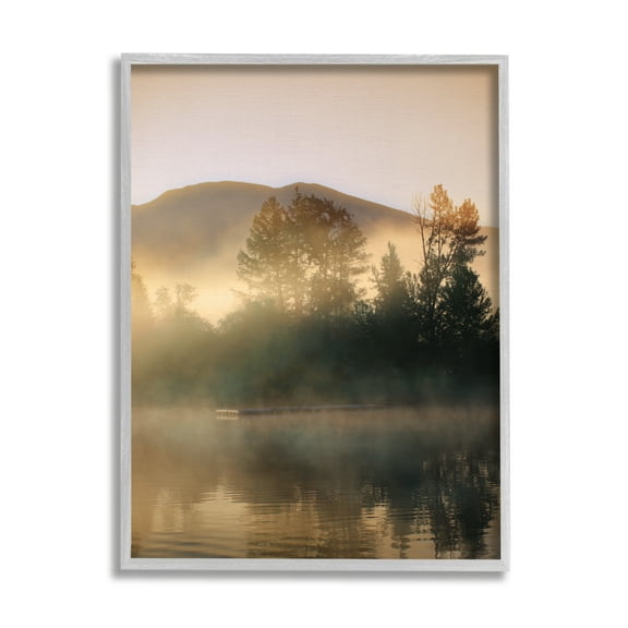 Stupell Industries Dock in Foggy Lake Landscape Photography Gray Framed Art Print Wall Art, 11 x 14