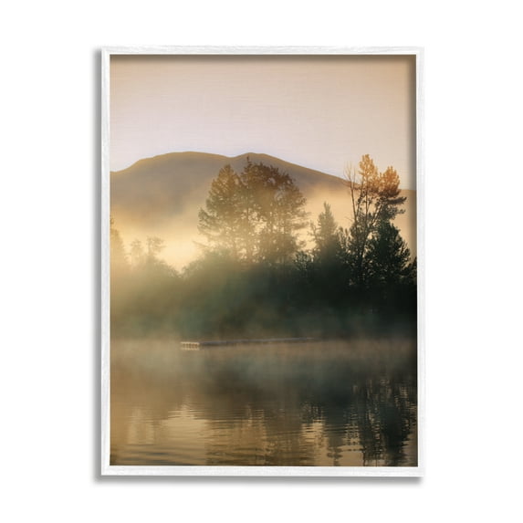 Stupell Industries Dock in Foggy Lake Landscape Photography White Framed Art Print Wall Art, 16 x 20