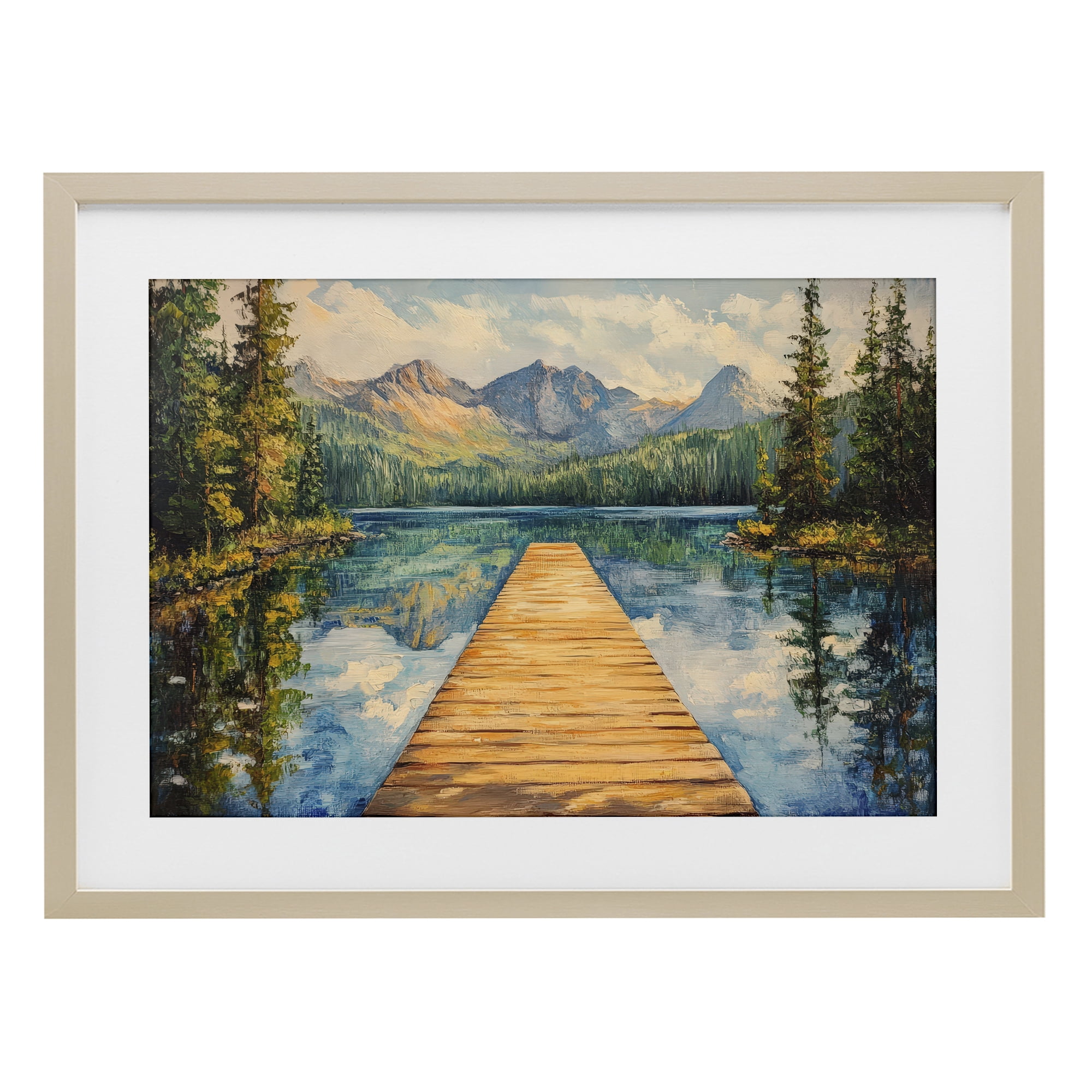 Stupell Industries Dock in The Mountains Birch Framed Print Under Glass, design by Petal Prints Design