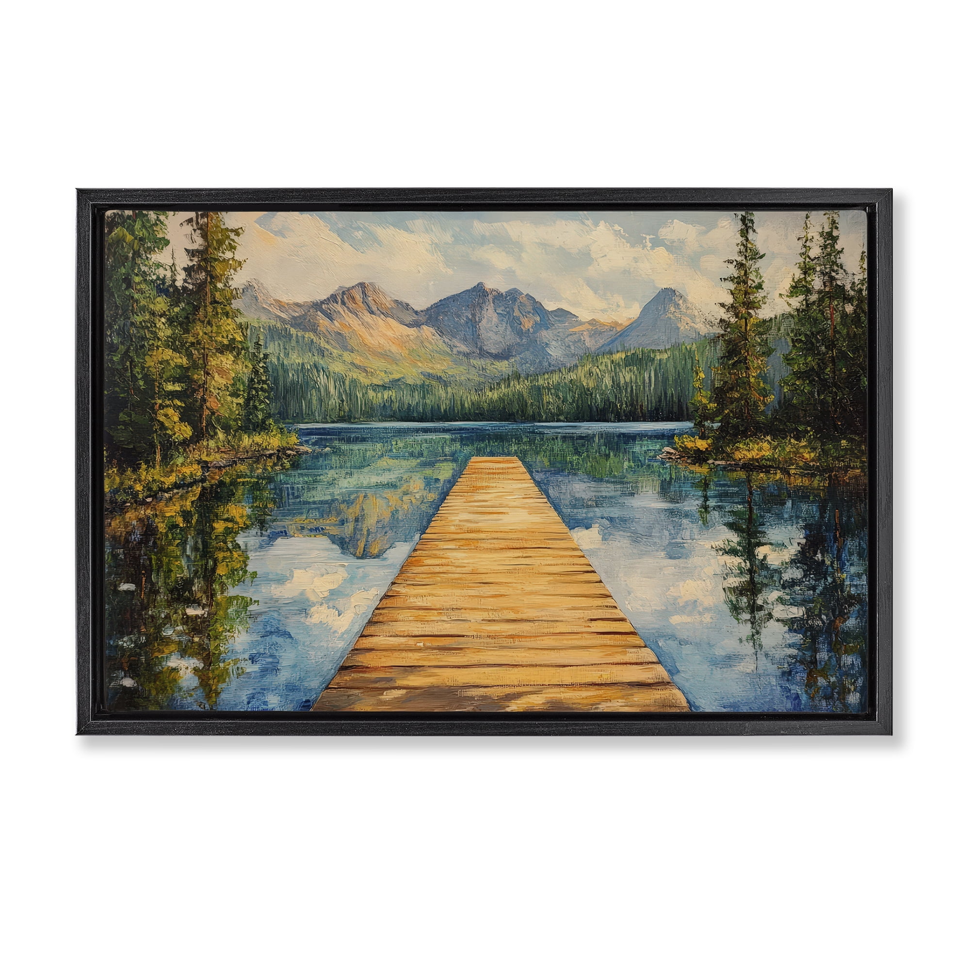 Stupell Industries Dock in The Mountains Black Framed Floater Canvas Wall Art, design by Petal Prints Design