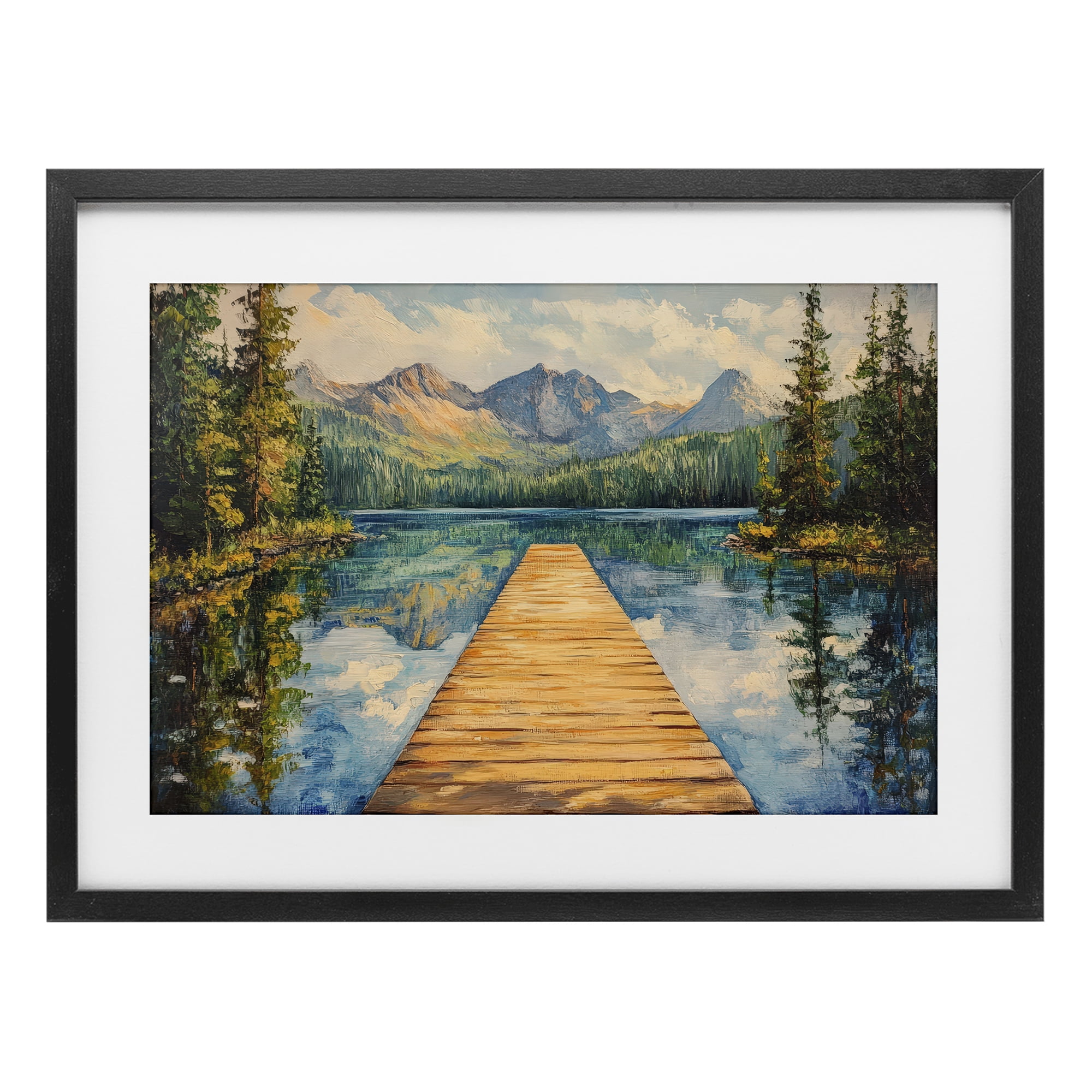 Stupell Industries Dock in The Mountains Black Framed Print Under Glass, design by Petal Prints Design