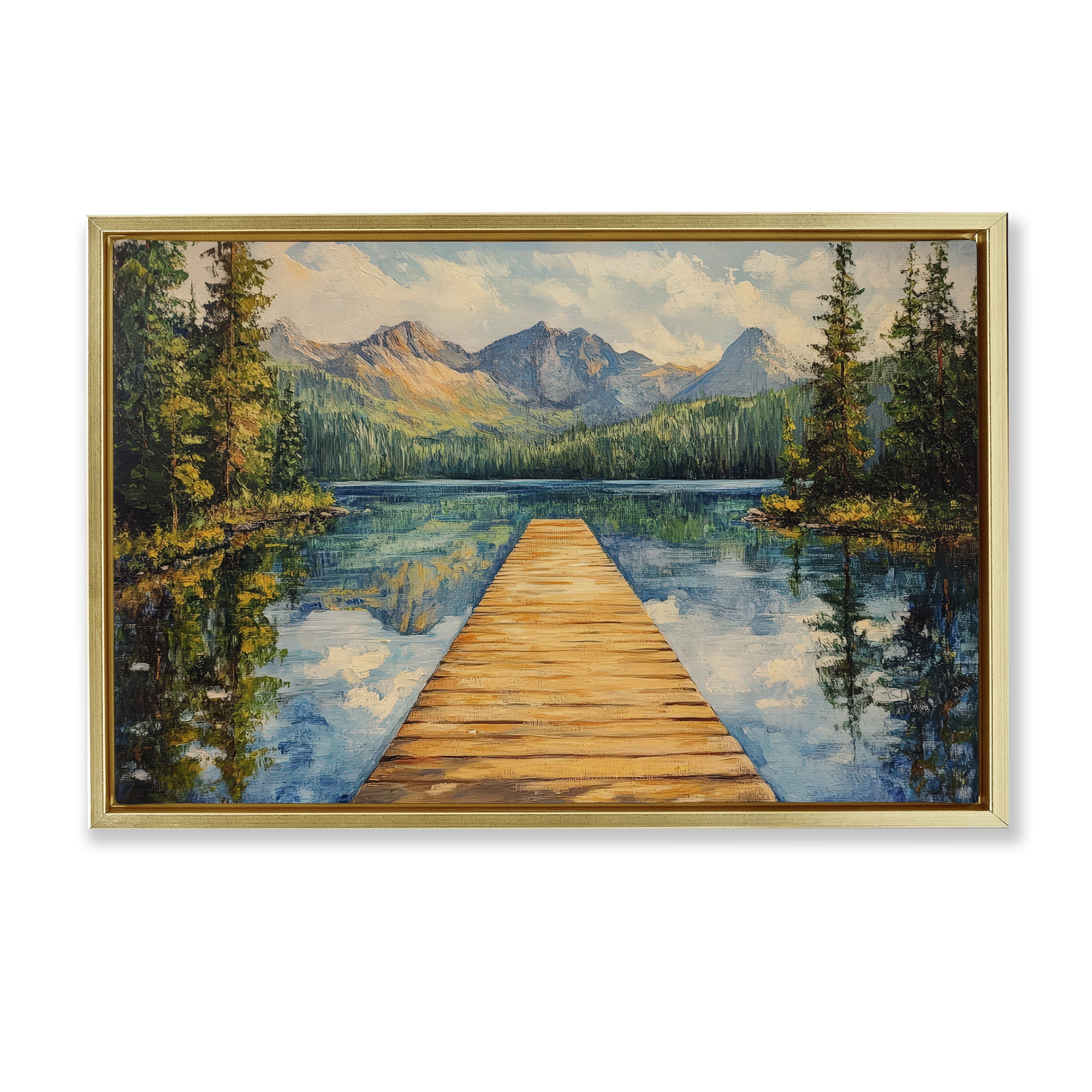 Stupell Industries Dock in The Mountains Gold Framed Floater Canvas Wall Art, design by Petal Prints Design