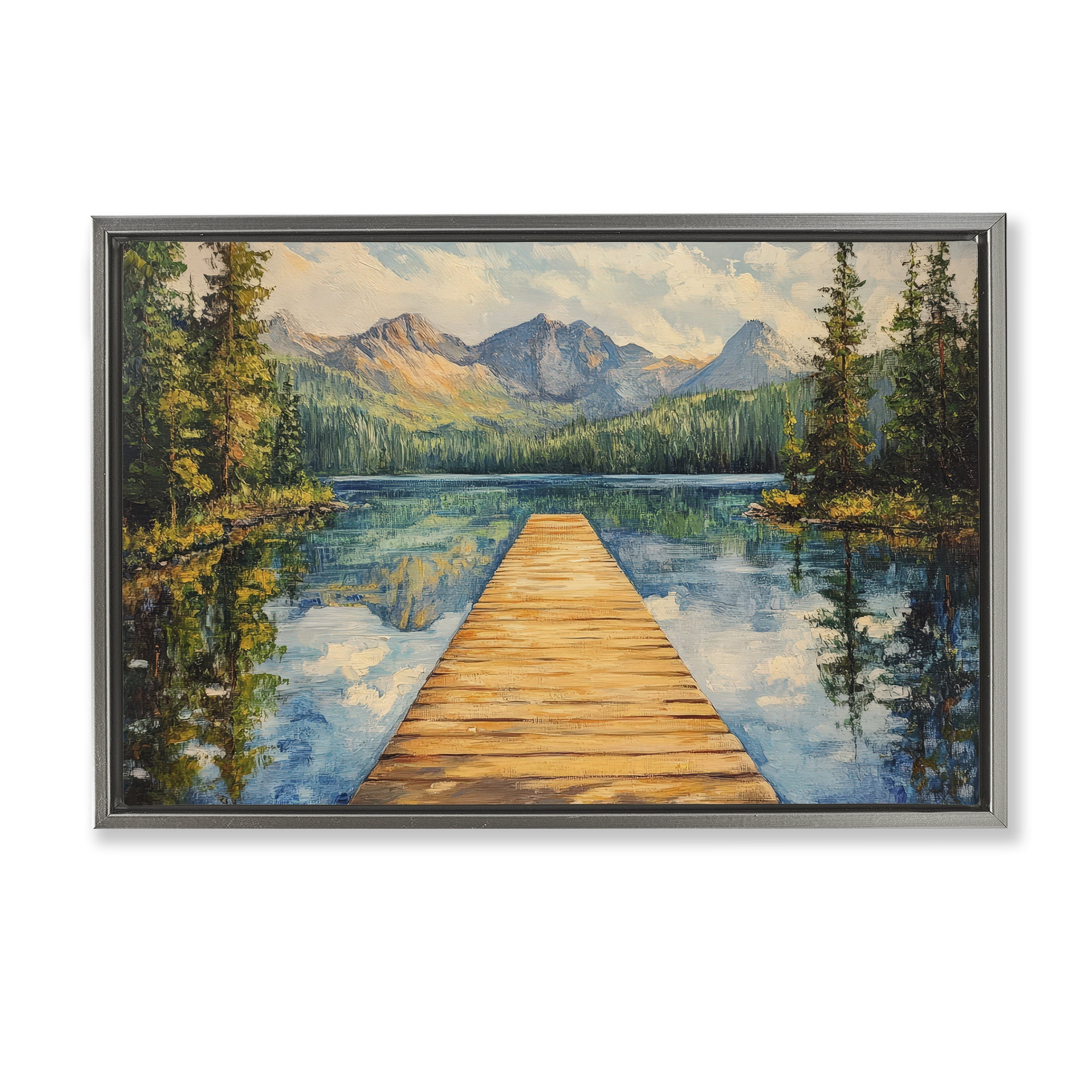 Stupell Industries Dock in The Mountains Gray Framed Floater Canvas Wall Art, design by Petal Prints Design