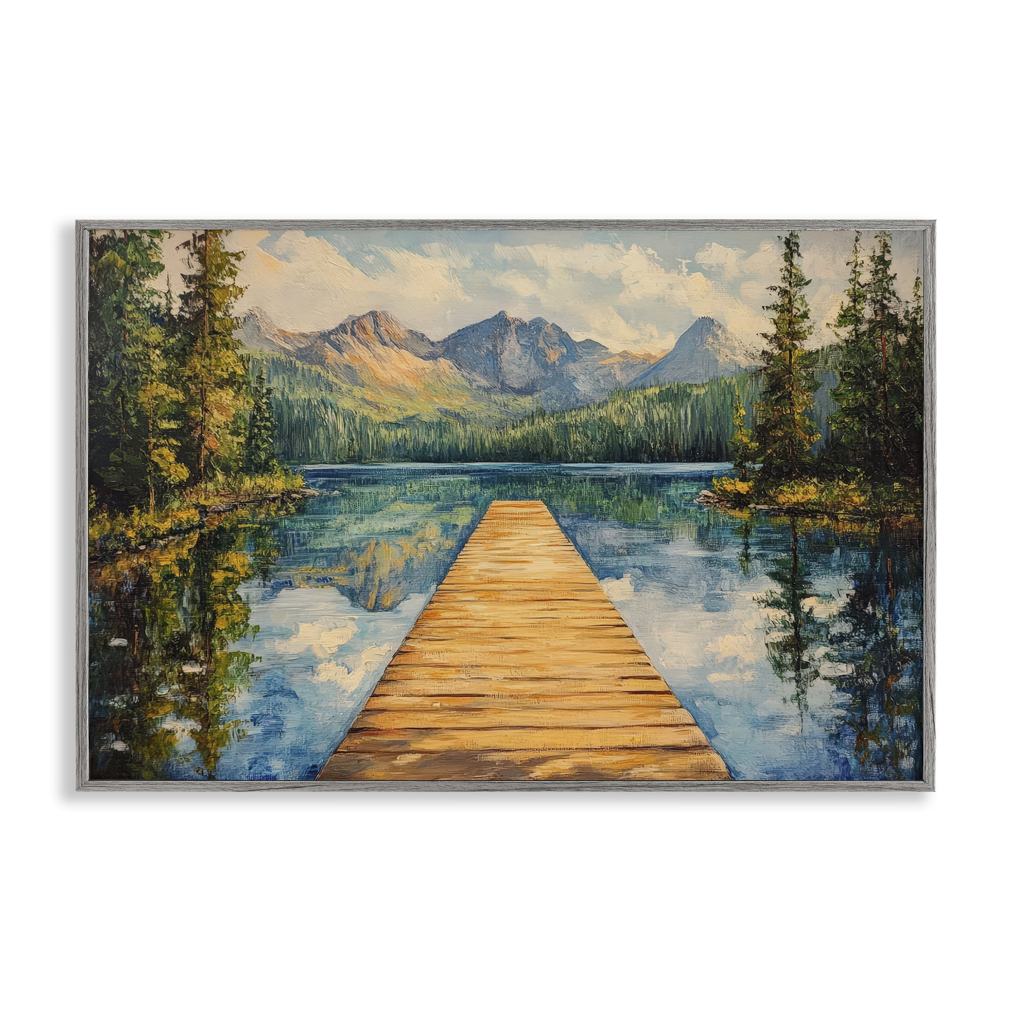 Stupell Industries Dock in The Mountains Gray Framed Giclee Art, design by Petal Prints Design