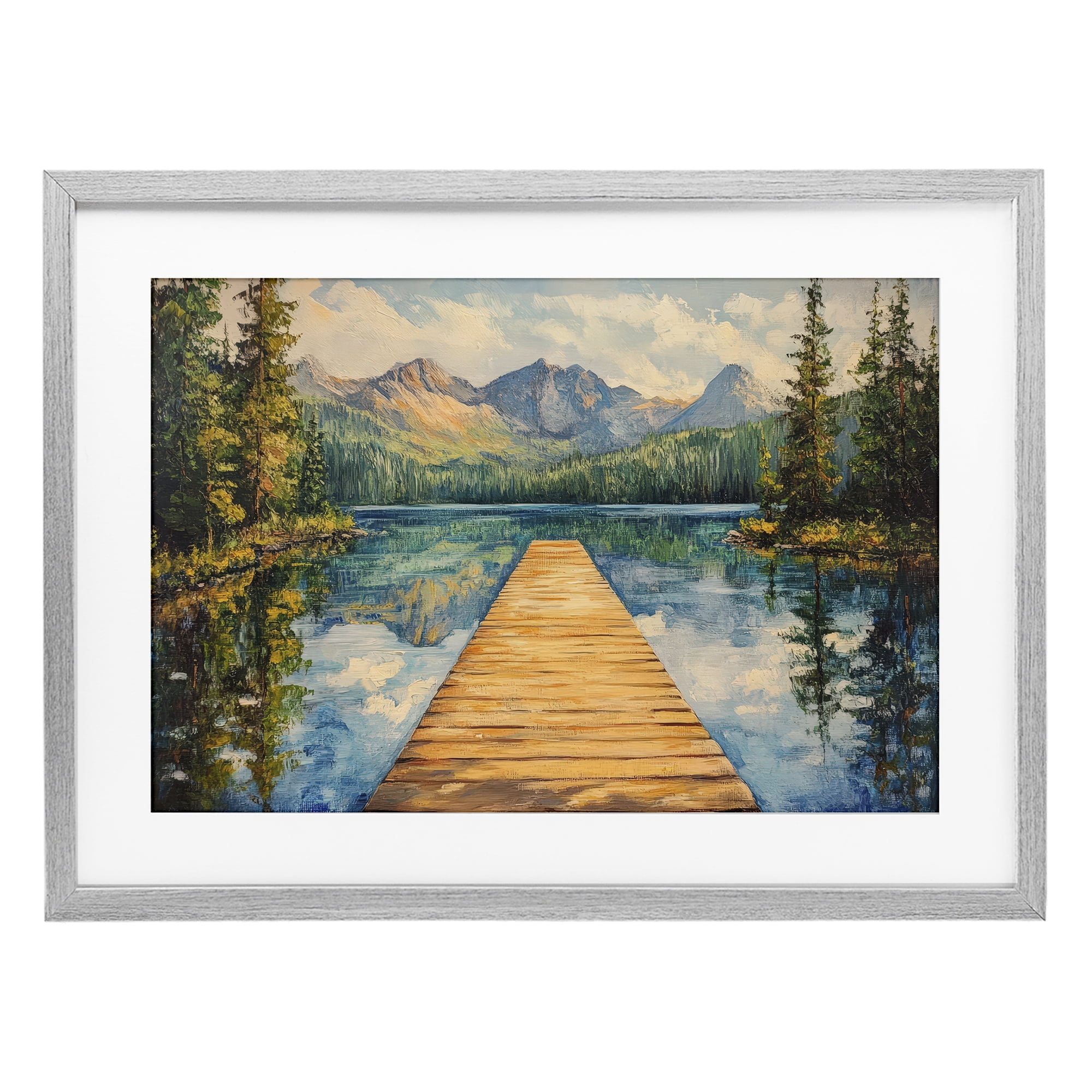 Stupell Industries Dock in The Mountains Gray Framed Print Under Glass, design by Petal Prints Design