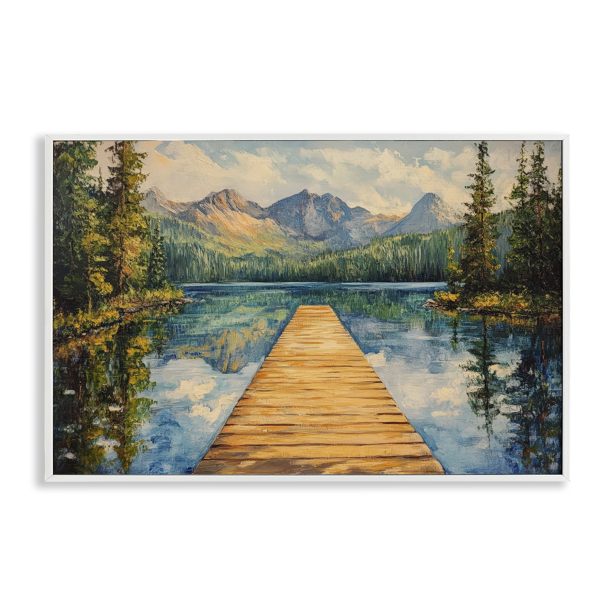 Stupell Industries Dock in The Mountains White Framed Giclee Art, design by Petal Prints Design
