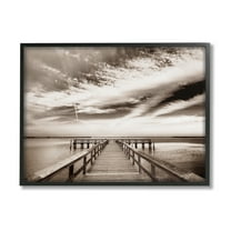 Stupell Industries Dock with Cloudy Sky Landscape Photography Black Framed Art Print Wall Art, 14 x 11