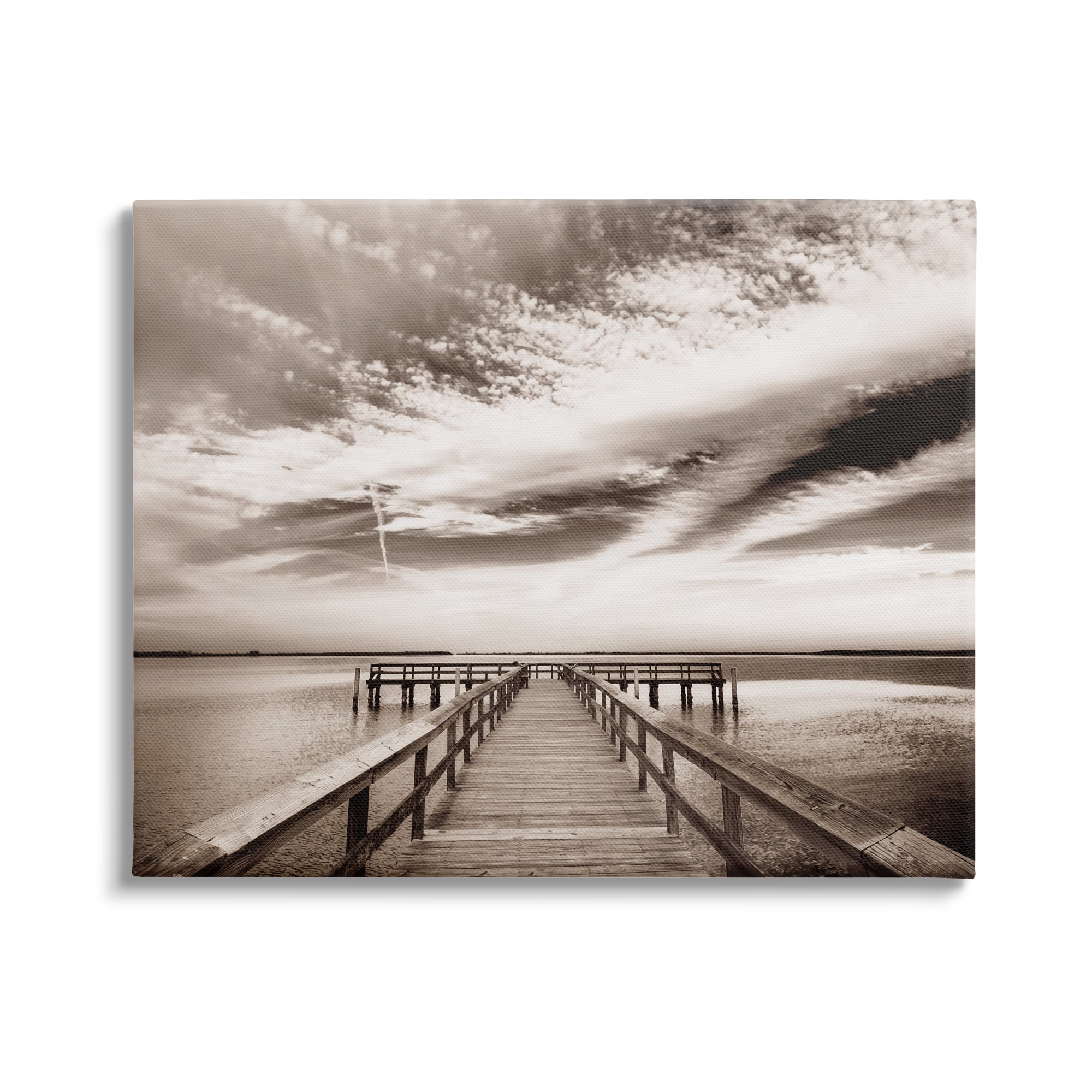 Stupell Industries Dock with Cloudy Sky Landscape Photography Gallery Wrapped Canvas Art Print Wall Art, 20 x 16