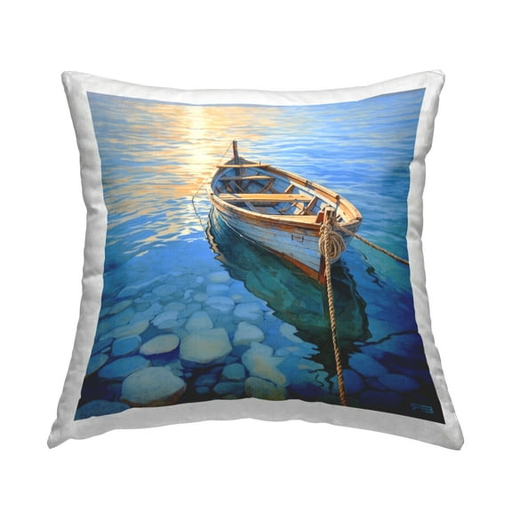 Stupell Industries Docked Boat Over Rocks Decorative Printed Throw Pillow, 18 x 18