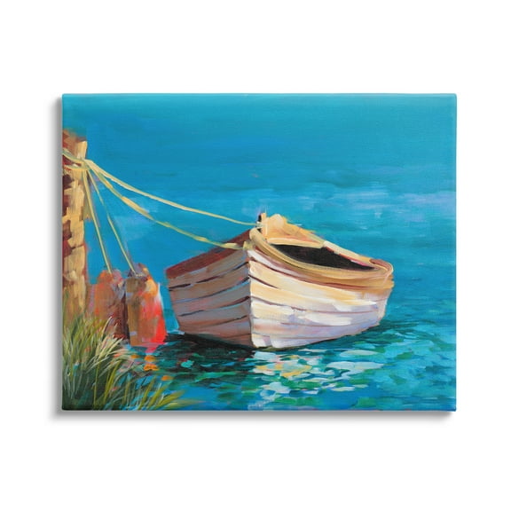 Stupell Industries Docked Boat in Lake Transportation Painting Gallery Wrapped Canvas Print Wall Art, 20 x 16