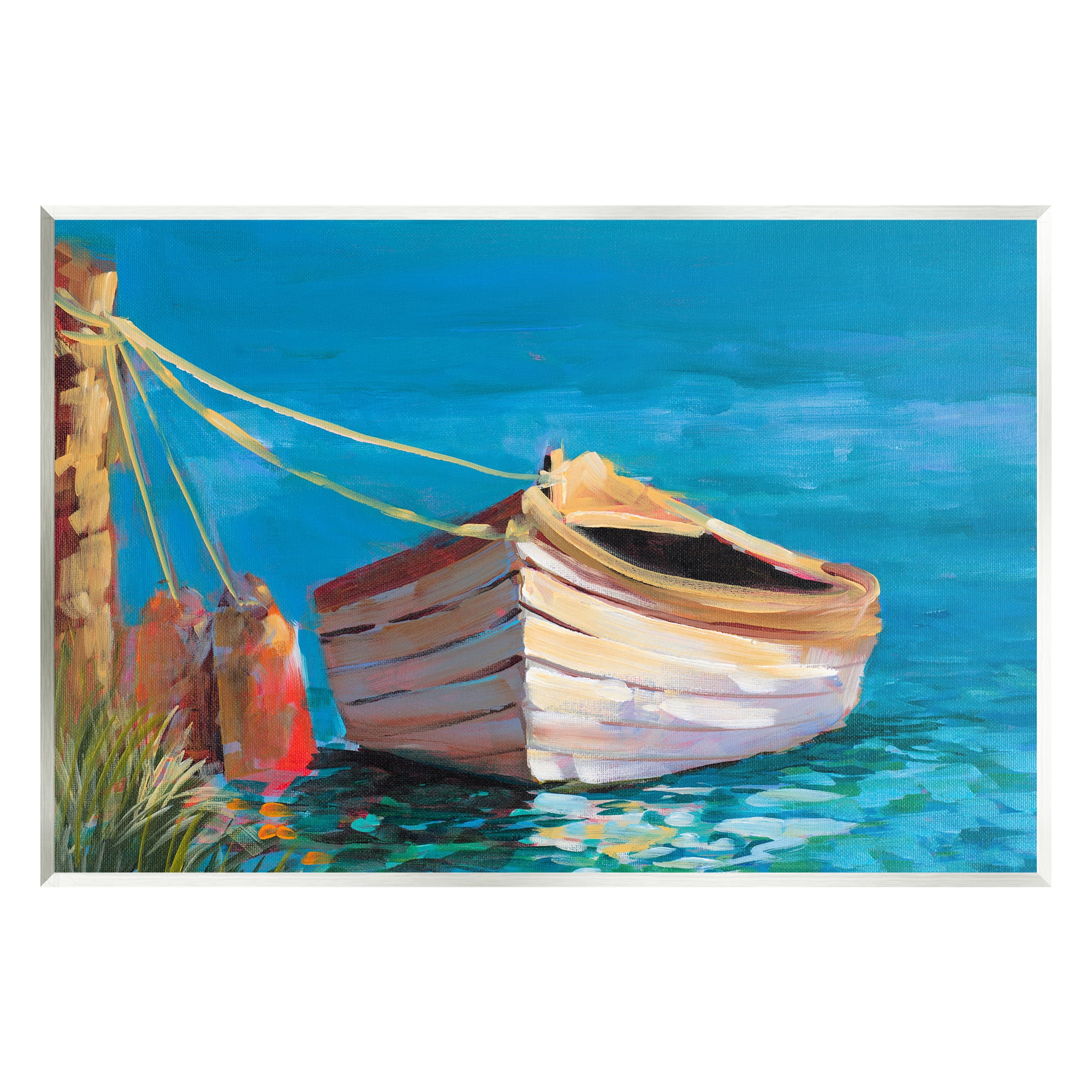 Stupell Industries Docked Boat in Lake Transportation Painting Unframed Art Print Wall Art, 19 x 13