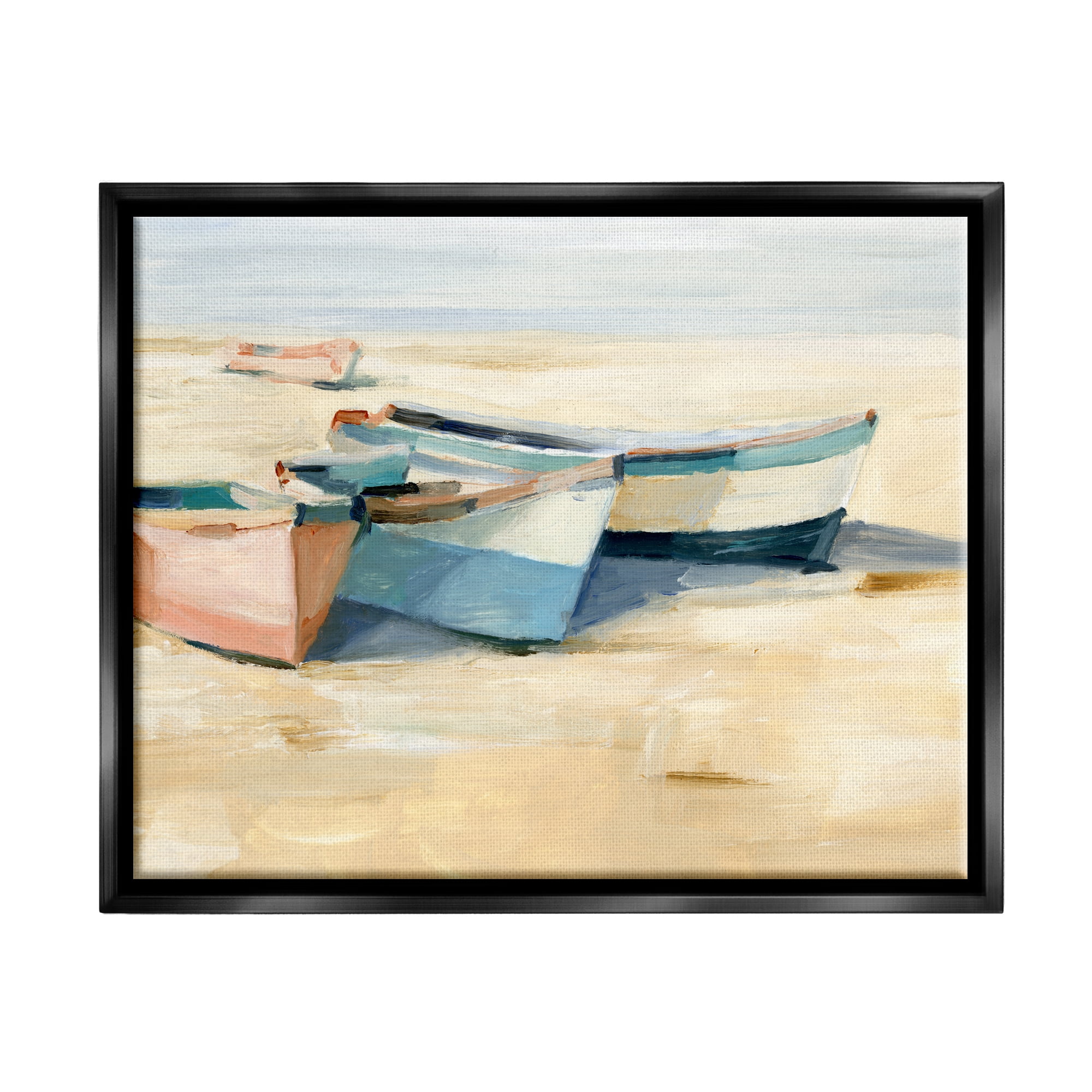 Stupell Industries Docked Boats Painting Transportation Painting Black Floater Framed Canvas Art Print Wall Art, 31 x 25