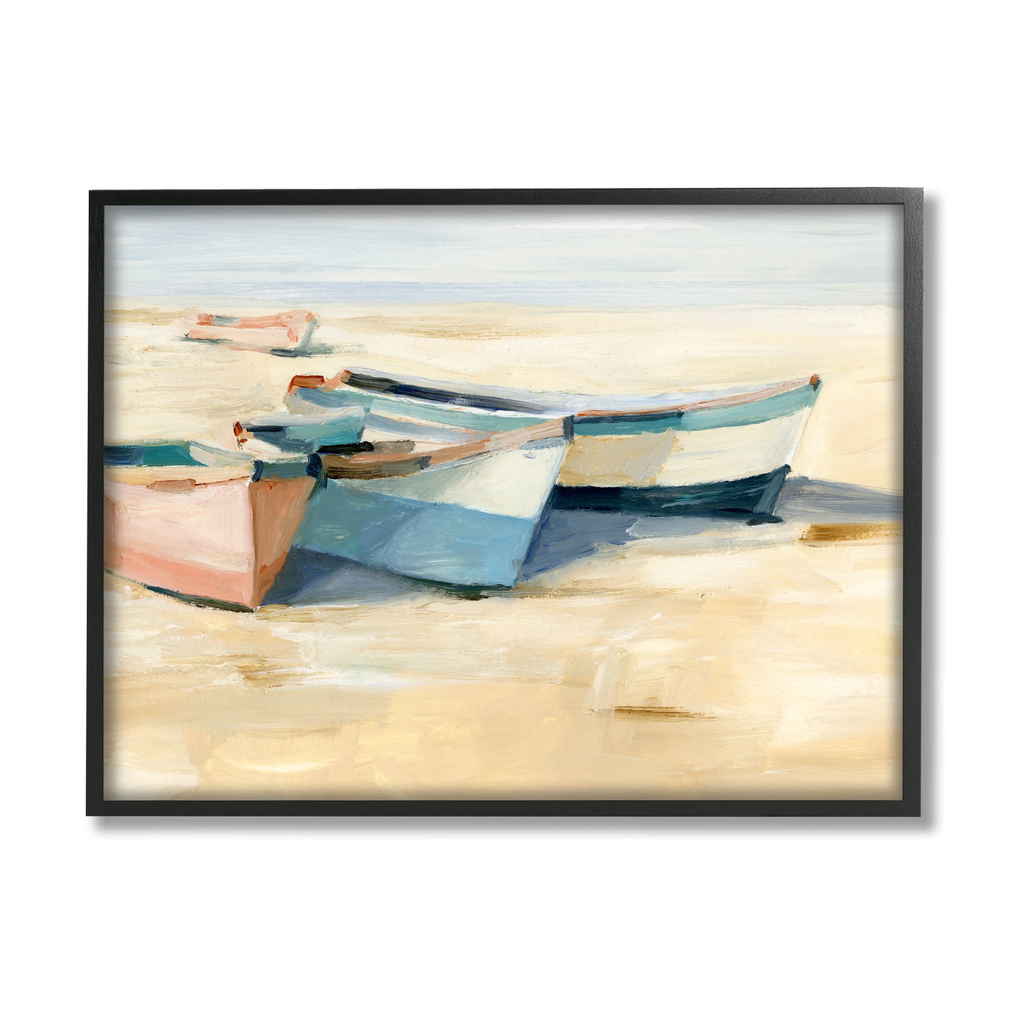 Stupell Industries Docked Boats Painting Transportation Painting Black Framed Art Print Wall Art, 20 x 16