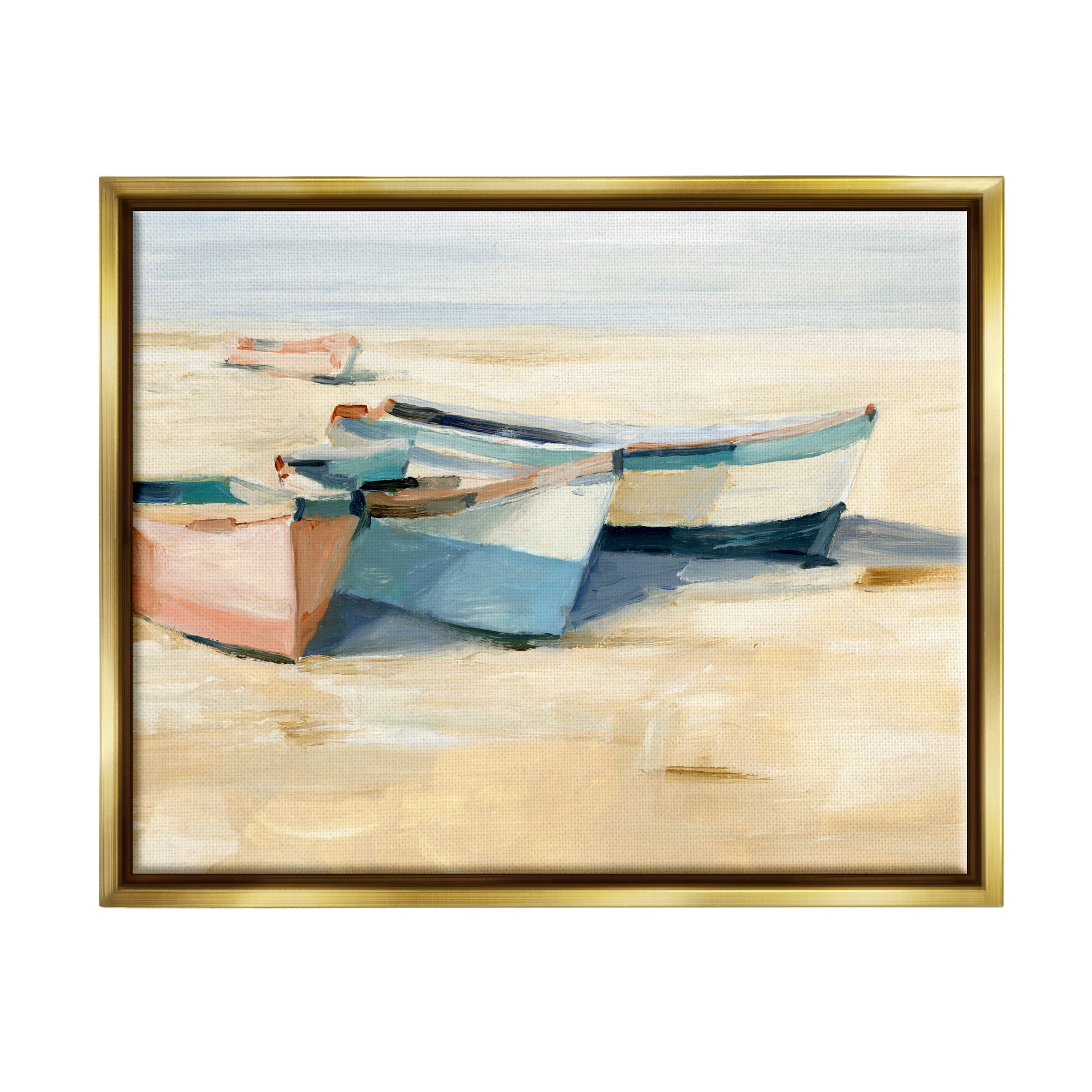 Stupell Industries Docked Boats Painting Transportation Painting Gold Floater Framed Canvas Art Print Wall Art, 21 x 17